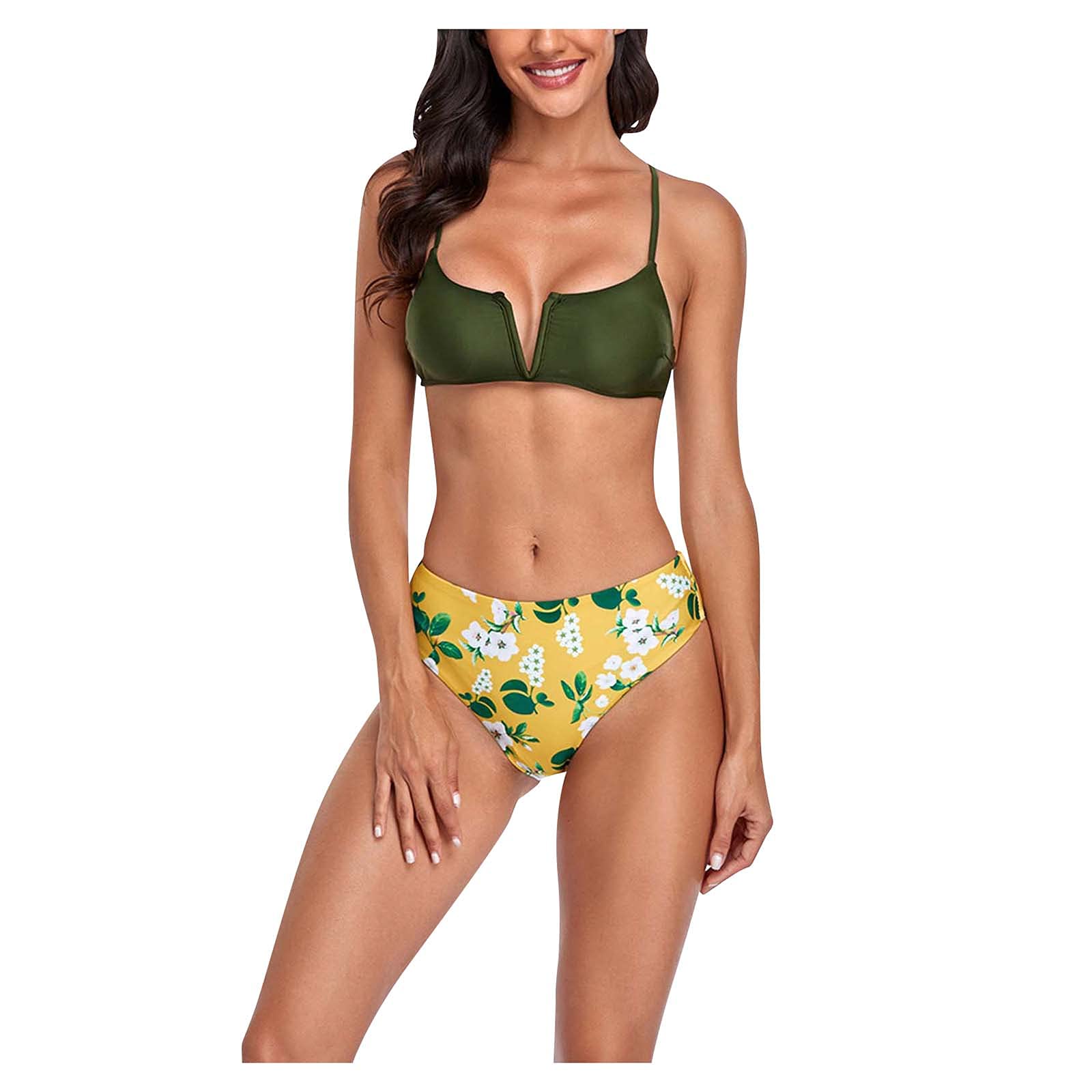 Women's Underwire Halter Bikini Top - Push Up Printed Swimwear with Floral Design - 2 Piece Beach Swimsuit Set for Pool, Vacation & Summer Fashion