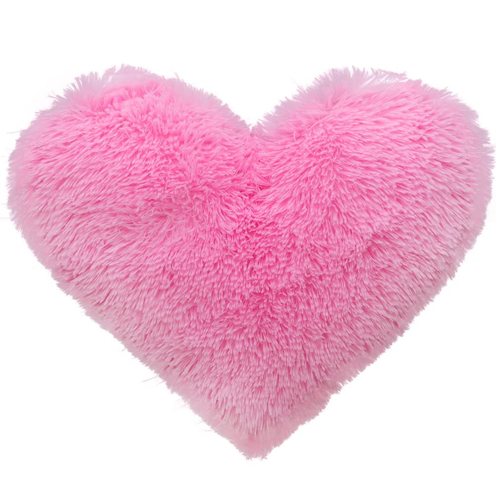 Vctops Faux Fur Heart Shaped Throw Pillow with Insert - Soft Plush Decorative Pillow for Living Room, Bedroom, Car & Office - Cozy Fluffy Accent Cushion (Pink, 16x20 Inches) - Perfect for Valentine's Day Gifts, Home Decor & Snuggling