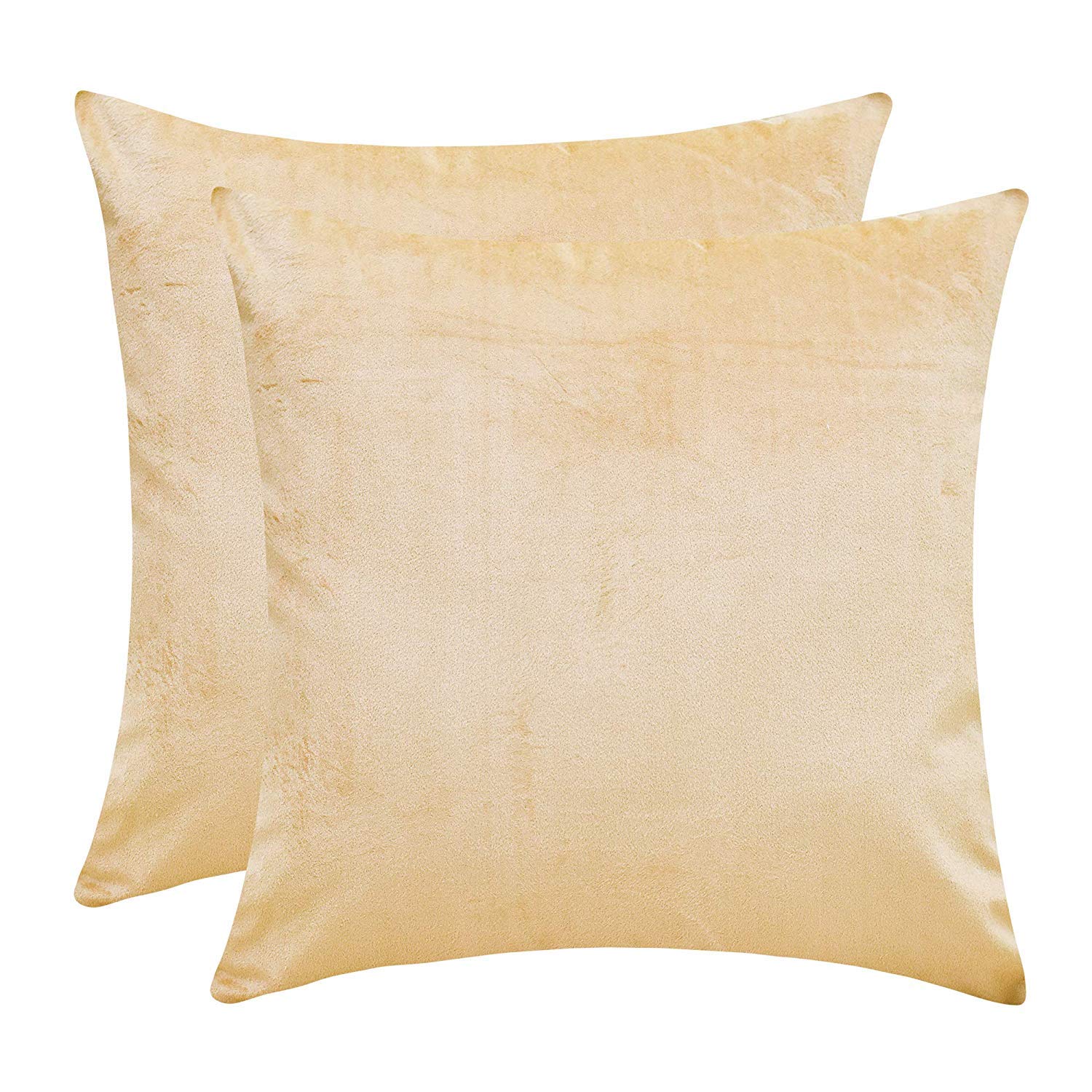 Luxury Beige Velvet Pillow Covers Set of 2 - 20x20 Inch Soft Decorative Throw Pillow Covers for Sofa, Bed, Living Room - Elegant White Petals Design Home Decor