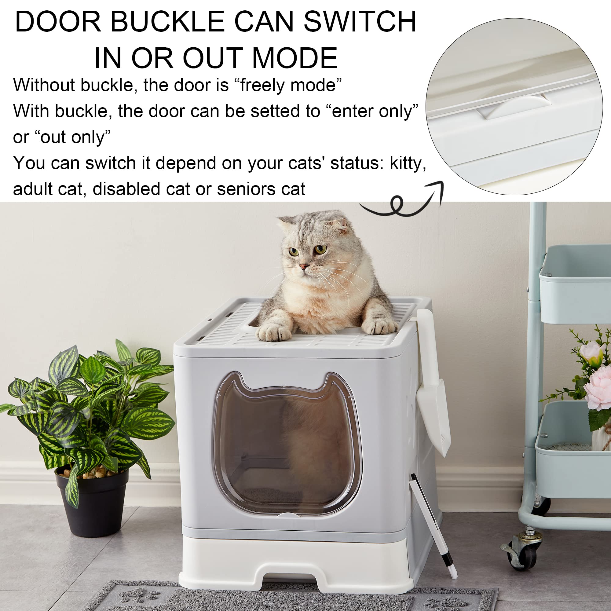 Suhaco Hidden Covered Cat Litter Box Enclosure with Lid - Top Entry Kitty Litter Box for Indoor Cats (Grey) - Perfect for Small Spaces & Odor Control in Apartments
