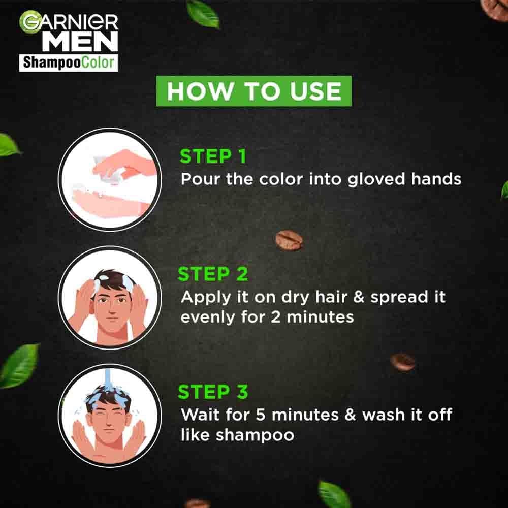 Garnier Men Shampoo Hair Color Shade 3.0 Brown Black - Pack of 6 | Permanent Hair Dye for Men | Covers Gray Hair | Easy Application at Home | Salon-Quality Results for Natural-Looking Color