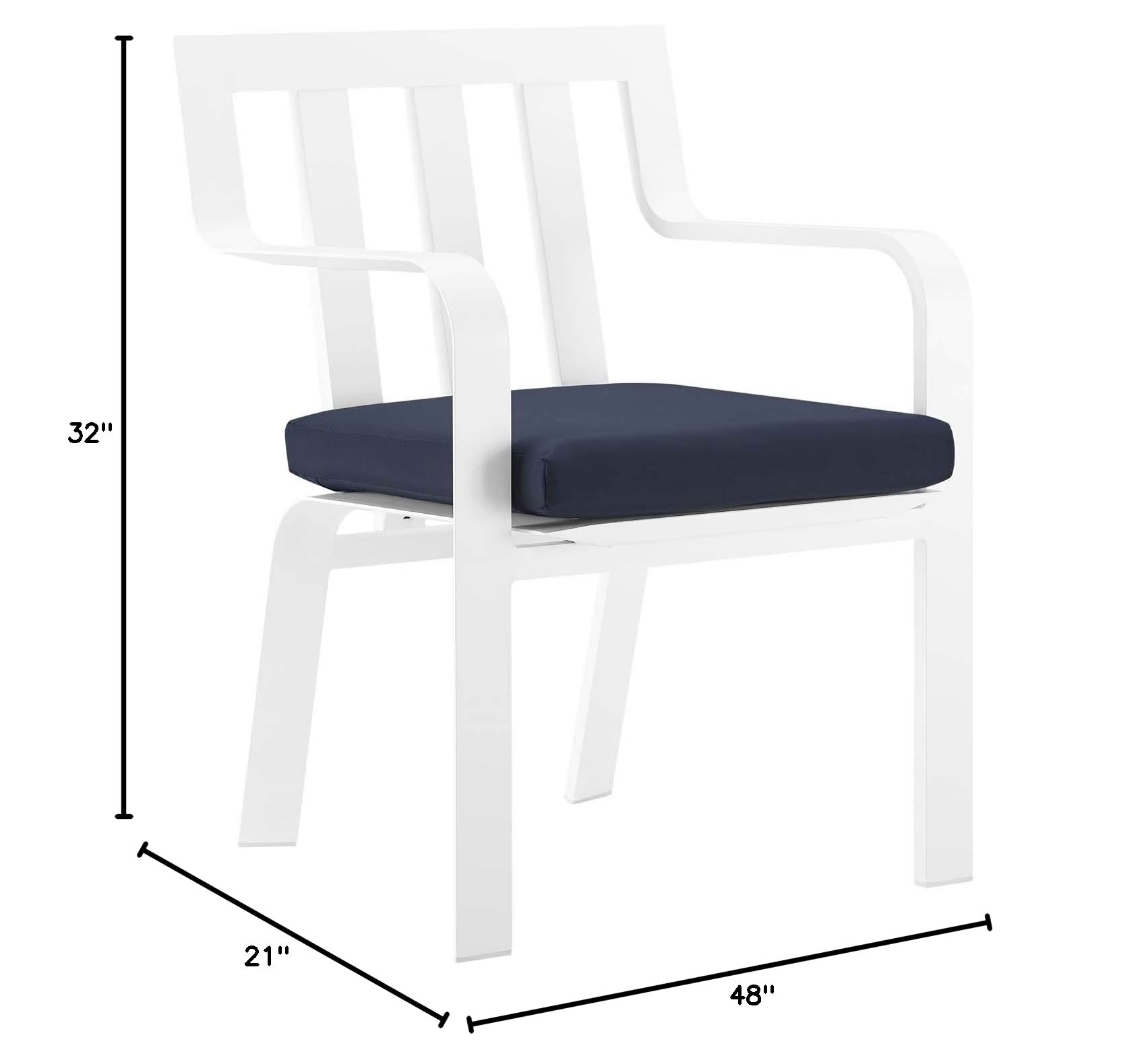 Modway EEI-3961-WHI-NAV Baxley Lounge & Deep Seating Dining Chairs Set of 2, White & Navy Blue Upholstered - Perfect for Living Room, Dining Room, or Outdoor Patio Furniture