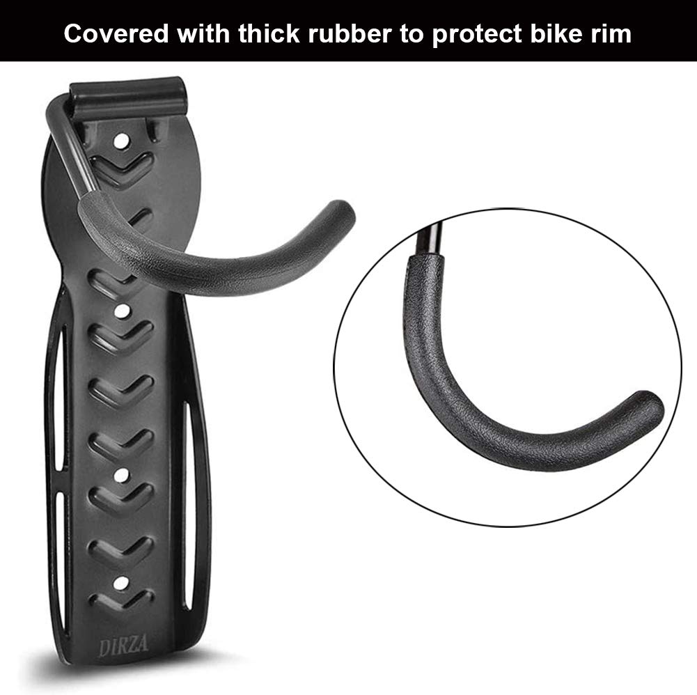 DIRZA Heavy Duty Bike Rack Wall Mount - Vertical Bicycle Storage System for Garage & Indoor - Holds 65 lbs - Easy Install Bike Hooks with Screws - Space Saving Bike Hanger Organizer (Black) - Perfect for Small Spaces, Apartments & Shed Storage