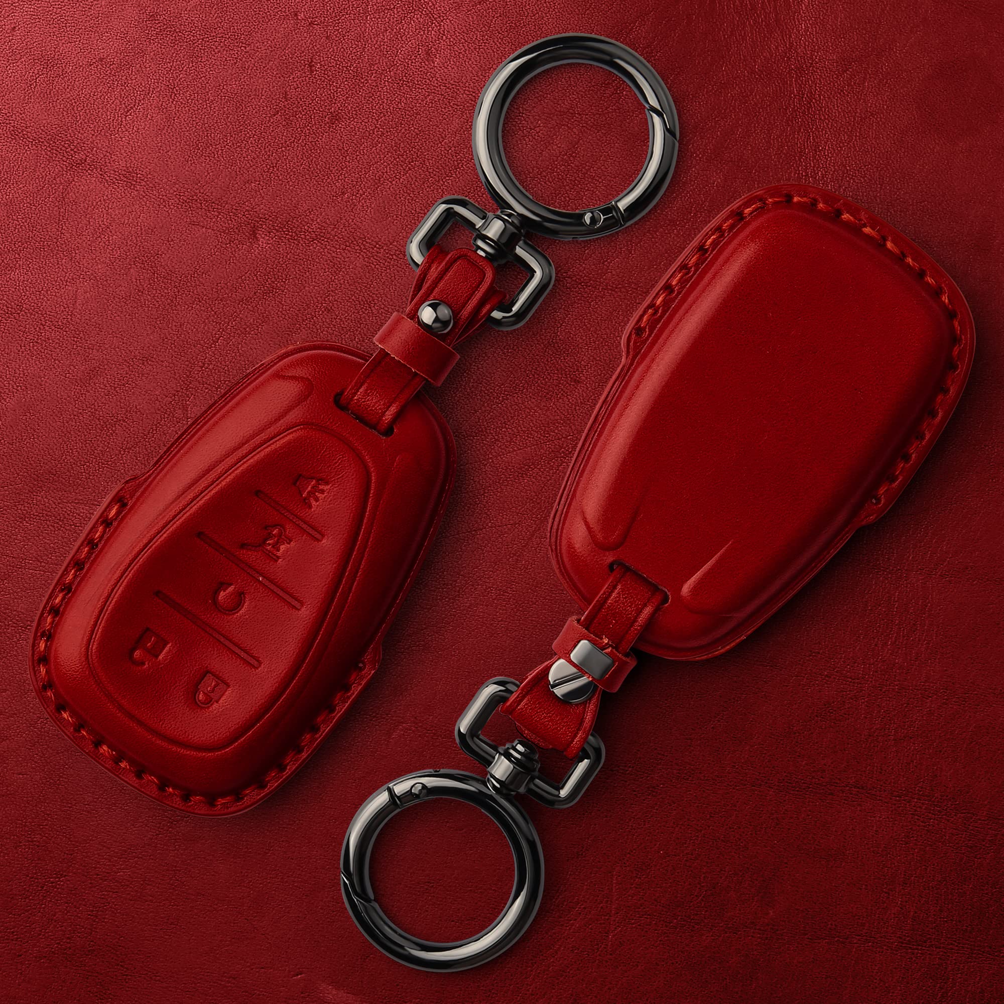 Tukellen Genuine Leather Key Fob Cover Compatible with Chevrolet Camaro Malibu Cruze Trax Traverse Sonic Volt Equinox Spark (2017-2021 Models) - Premium Protective Remote Key Case (Red) - Perfect for Car Enthusiasts & Daily Protection