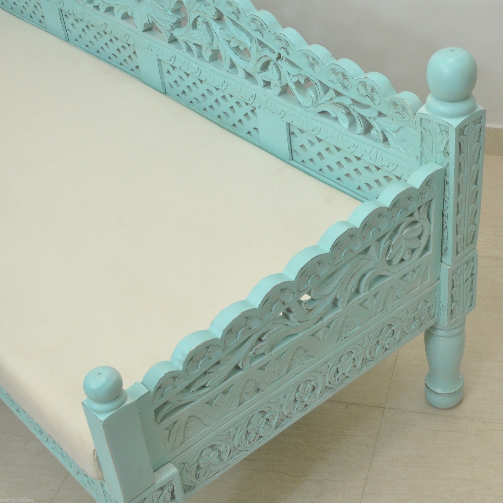 Hand Carved Balinese Daybed - Solid Teak Wood Outdoor Lounge Bed for Patio, Garden & Poolside - Boho Chic Furniture for Relaxing & Sunbathing