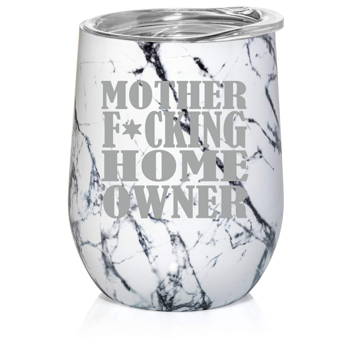 12 oz Double Wall Vacuum Insulated Stainless Steel Marble Wine Tumbler - Stemless Coffee Travel Mug with Lid - Leakproof & Sweatproof - Perfect for Home, Office, Travel & Outdoor Activities (Black White Marble)