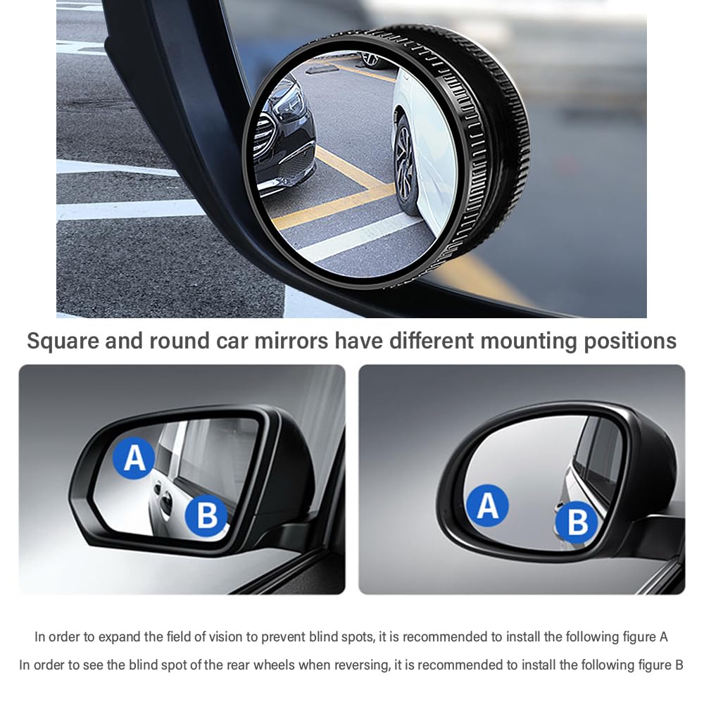 2PCS Universal Car Blind Spot Mirrors - 360° Adjustable Suction Cup Convex Mirror, HD Fish Eye Design for Enhanced Visibility - Perfect for Cars, SUVs, Trucks (Black) - Ideal for Parking, Lane Changing & Safe Driving