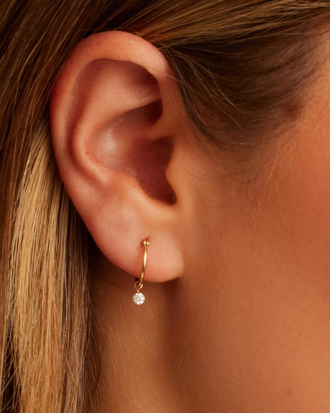 Floating Diamond Single Huggie Earrings - Dainty & Elegant Gold Hoop Earrings for Women - Perfect for Everyday Wear, Date Night & Special Occasions