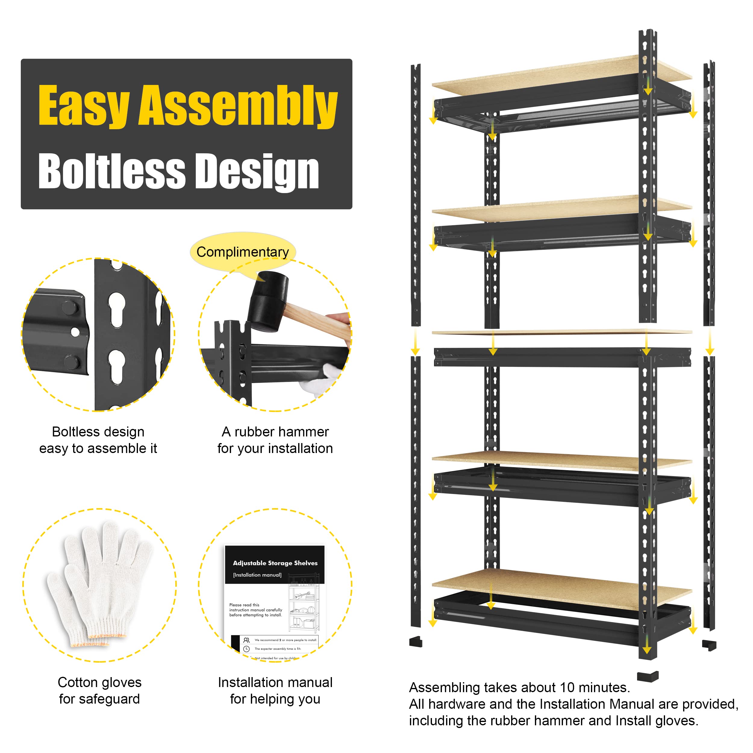 PrimeZone 2-Pack Heavy Duty 5-Tier Adjustable Metal Storage Shelves – 28