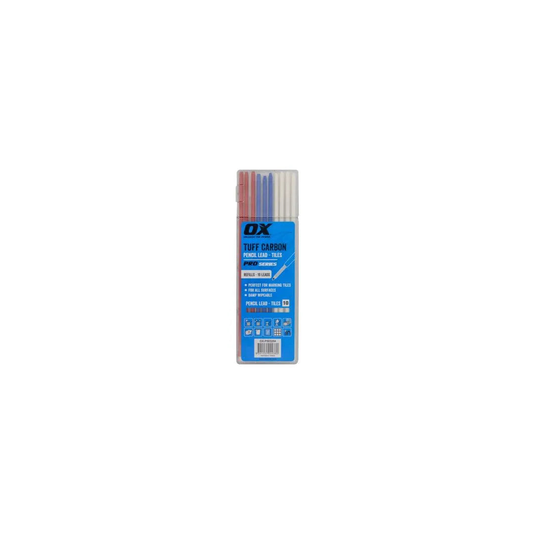 Ox Pro Tuff Carbon Pencil Leads - Red, Blue & Graphite Refills (10 Pack) for Drafting, Sketching & Professional Artwork