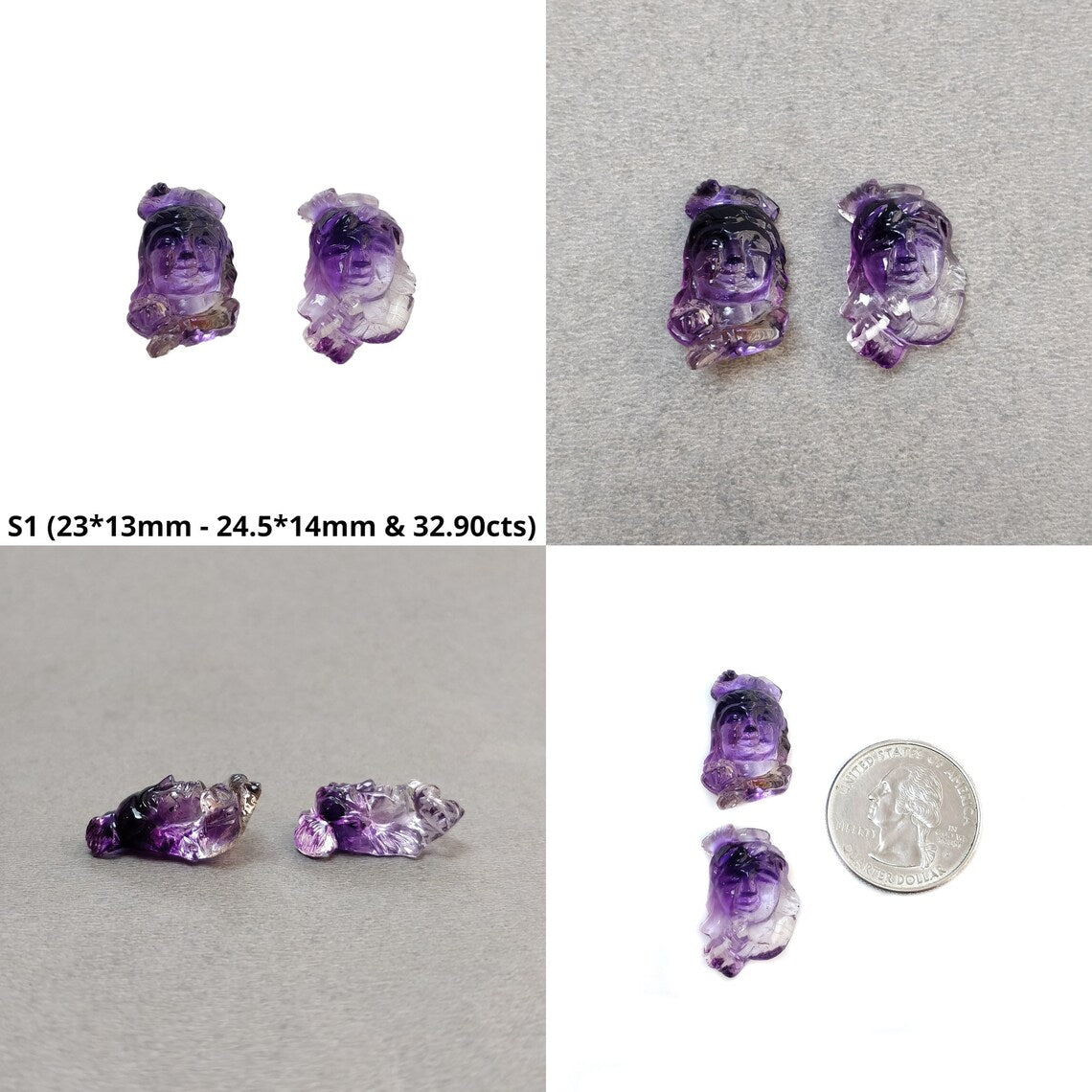 Natural Untreated Amethyst & Agate Gemstone Carving - Hand Carved Lord Ganesha and Krishna Statue Set (2pcs) | Purple Amethyst & Orange Agate Spiritual Decor for Home Altar, Meditation Space, or Yoga Studio