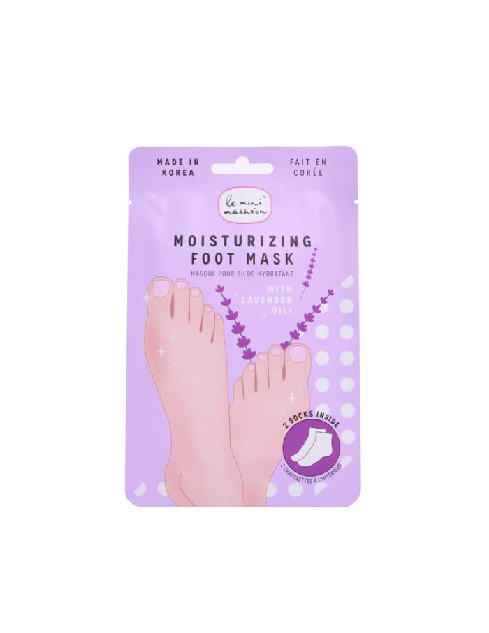 Le Mini Macaron Lavender Foot Care Mask - Moisturizing Socks for Dry Cracked Feet (Purple & White Pair) - Perfect for Spa Night, Self Care & Relaxation at Home