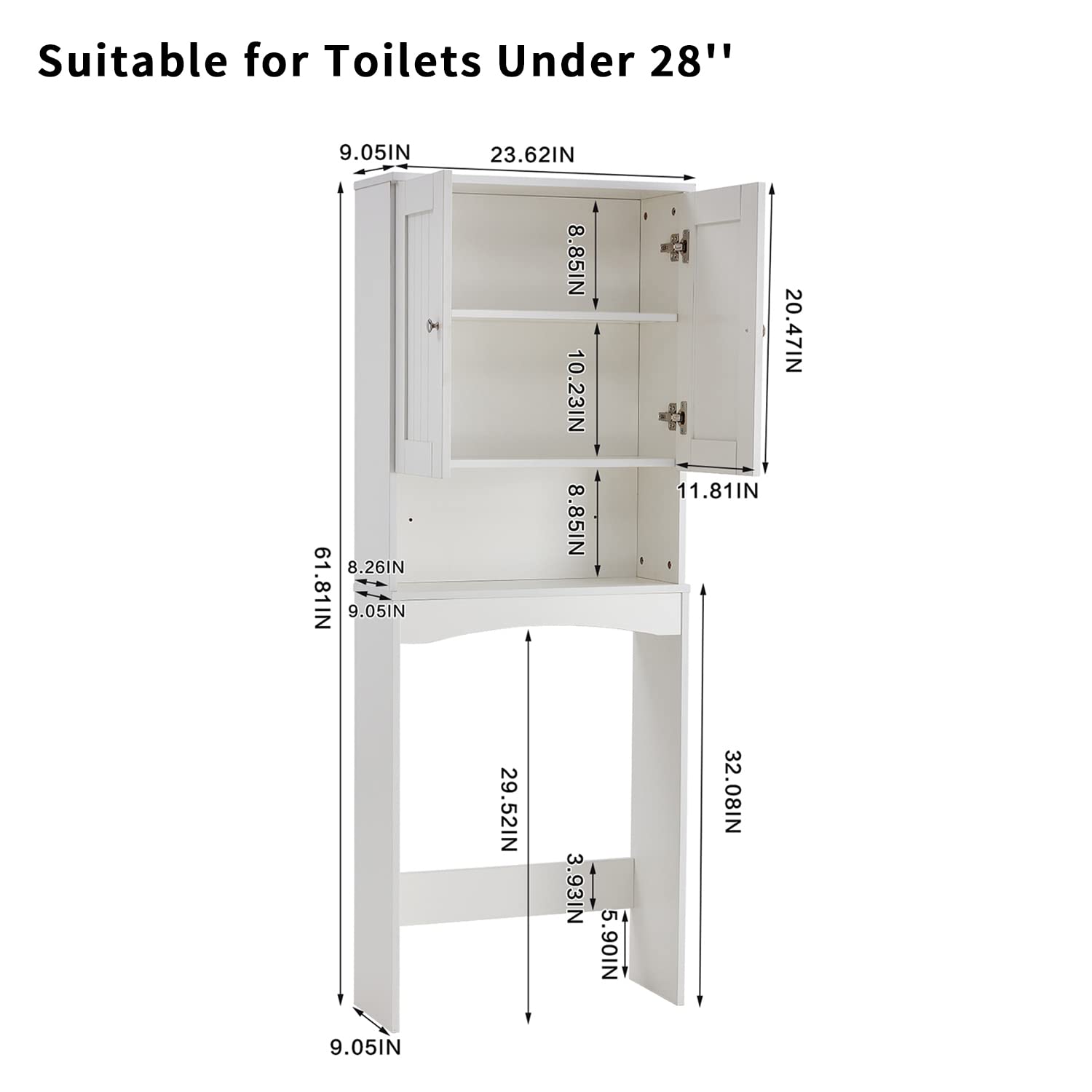 LifeSky Over The Toilet Storage Cabinet with Doors - White Bathroom Space Saver Organizer for Towels, Toiletries & Cleaning Supplies - Perfect for Small Bathrooms & Apartments