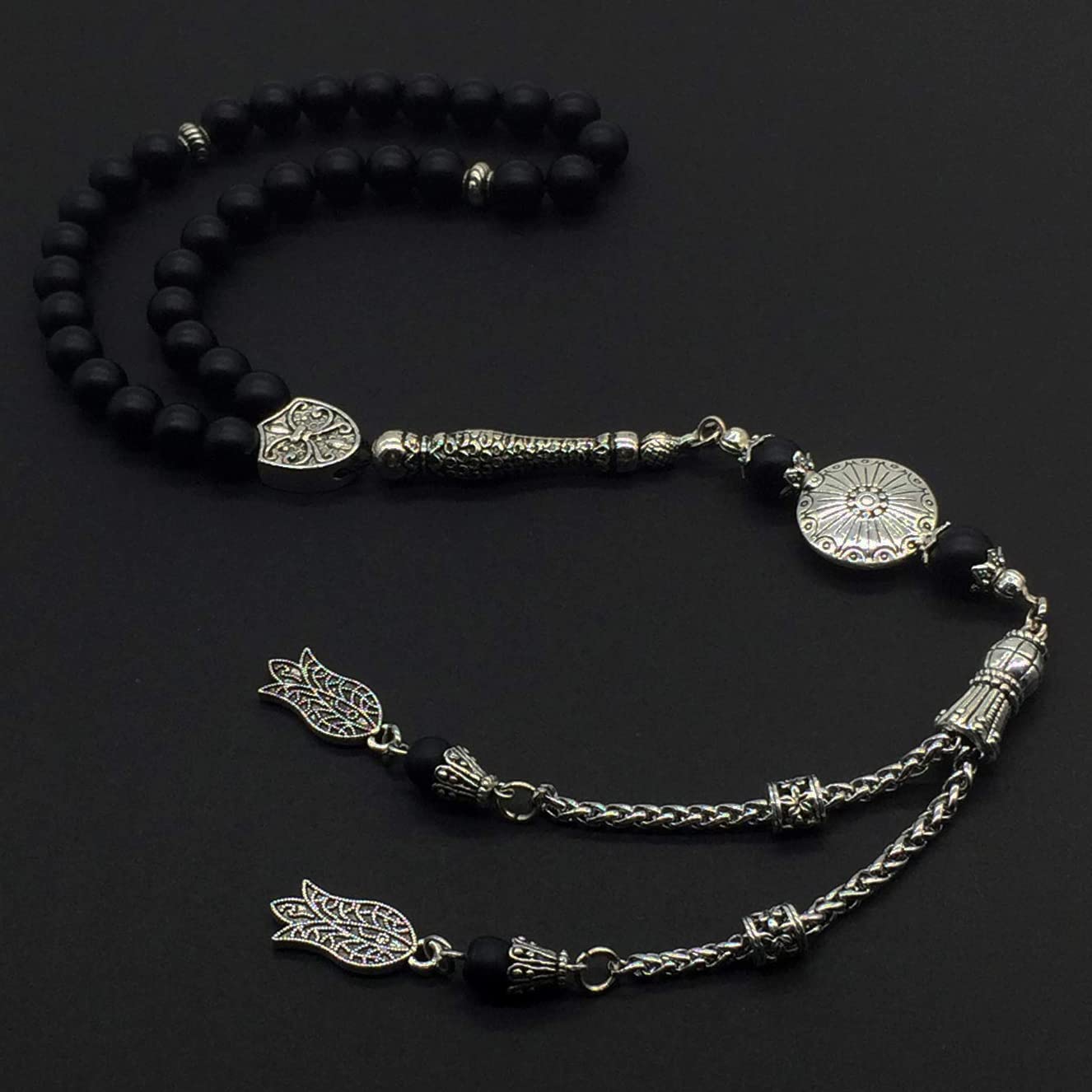 Stylish 8mm Black Matte Agate Prayer Beads - 33 Beads Tasbih, Misbaha, Rosary for Meditation, Stress Relief & Spiritual Practice | Perfect for Muslim, Christian Prayer & Worry Bead Therapy