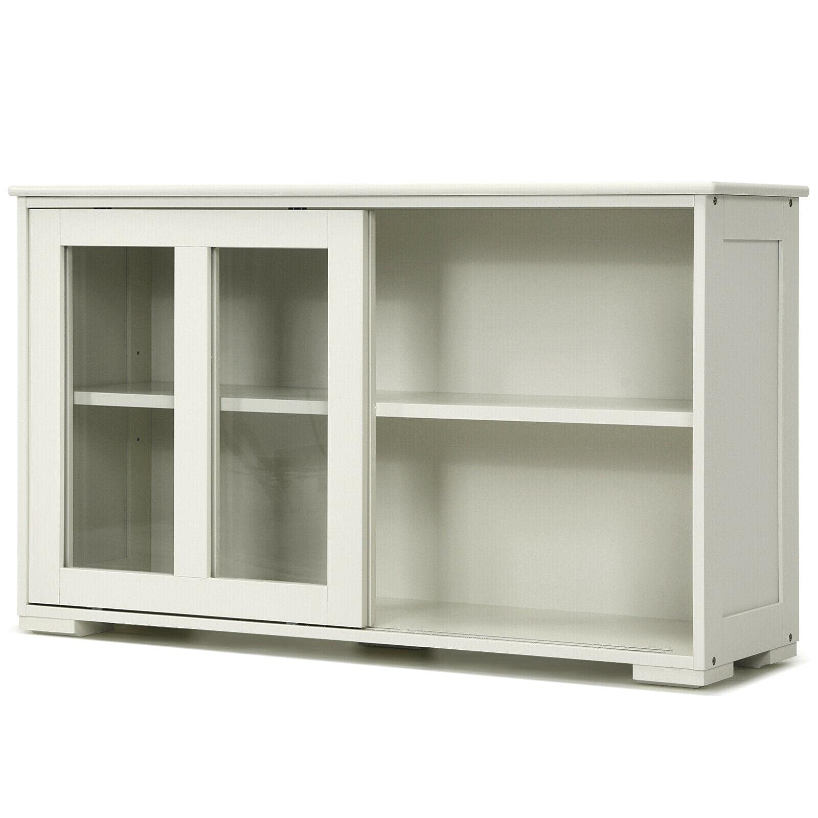 Modern Glass Sliding Door Storage Cabinet - Kitchen Pantry Organizer, Buffet Sideboard with Adjustable Shelves for Dining Room & Home Storage | Perfect for Kitchen, Pantry, Living Room & Office Organization