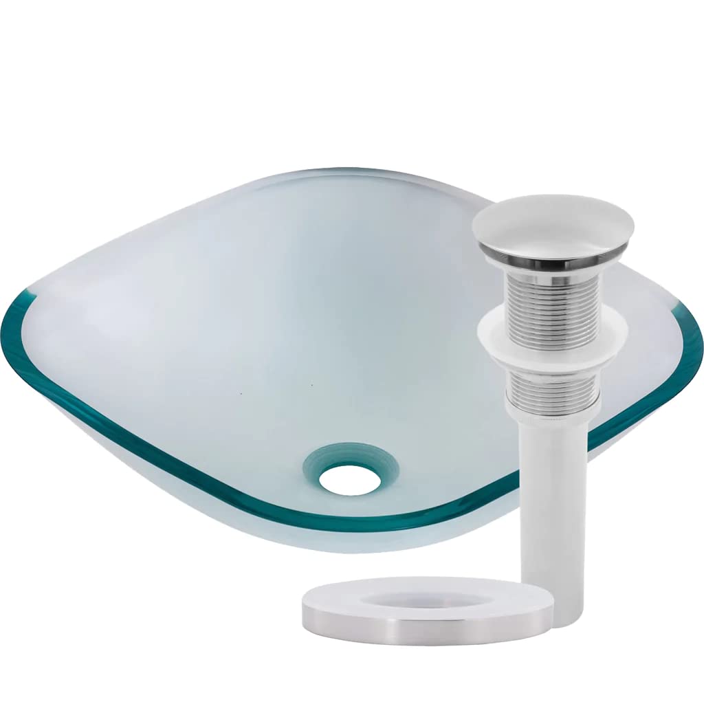 Novatto PIAZZA Modern Glass Vessel Bathroom Sink Set with Brushed Nickel Faucet - Perfect for Contemporary Bathroom Vanities and Powder Rooms