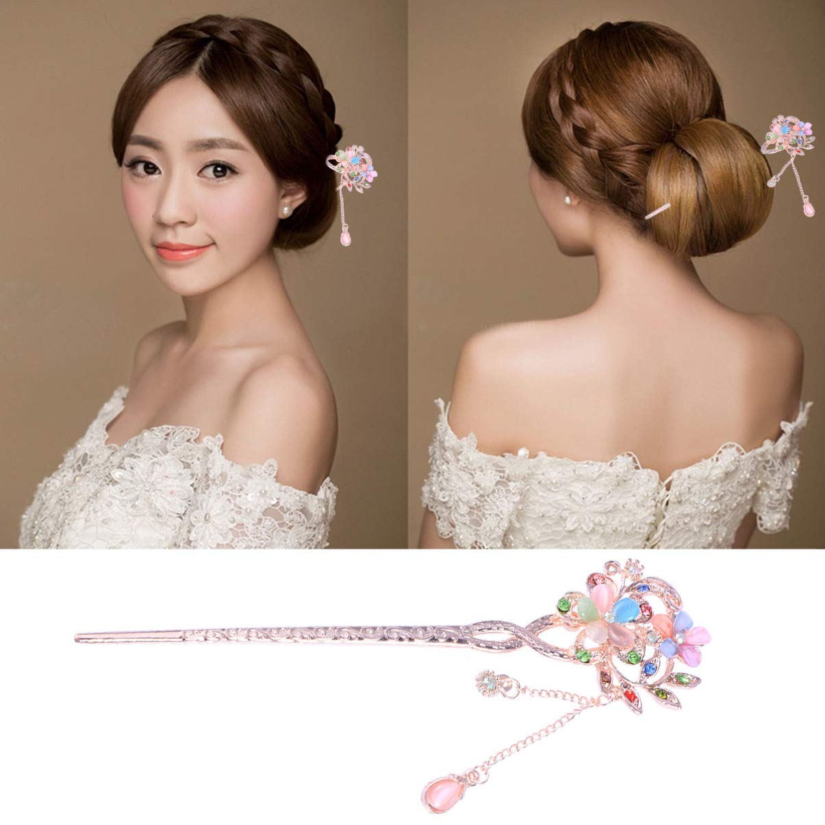 Lurrose Rhinestone Hair Stick for Women - Vintage Pearl Hairpin for Long Hair Styling, Party & Wedding