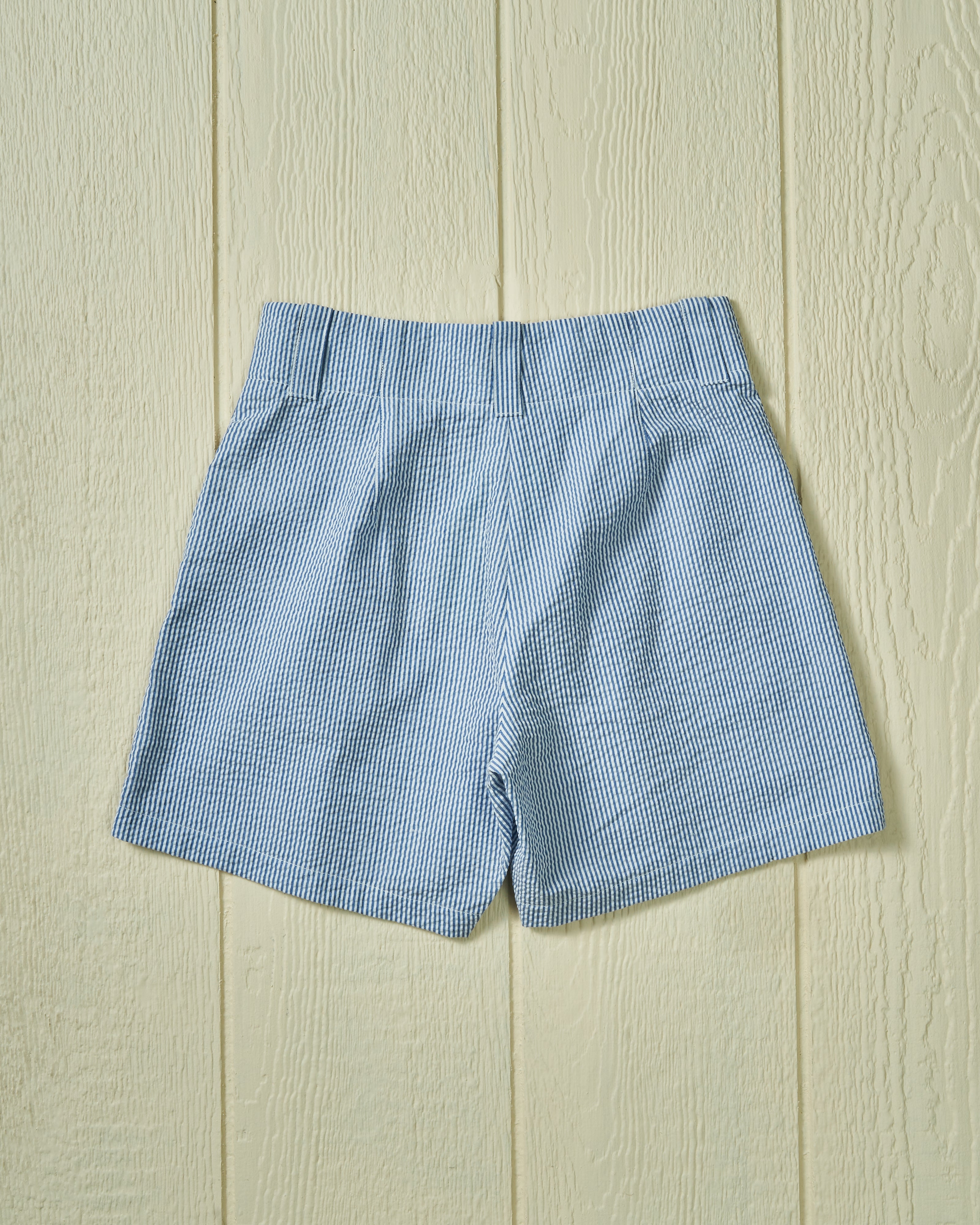 Women's Navy Seersucker Pleated Shorts - Comfortable & Stylish Summer Casual Shorts for Women | Perfect for Beach, Vacation, and Everyday Wear
