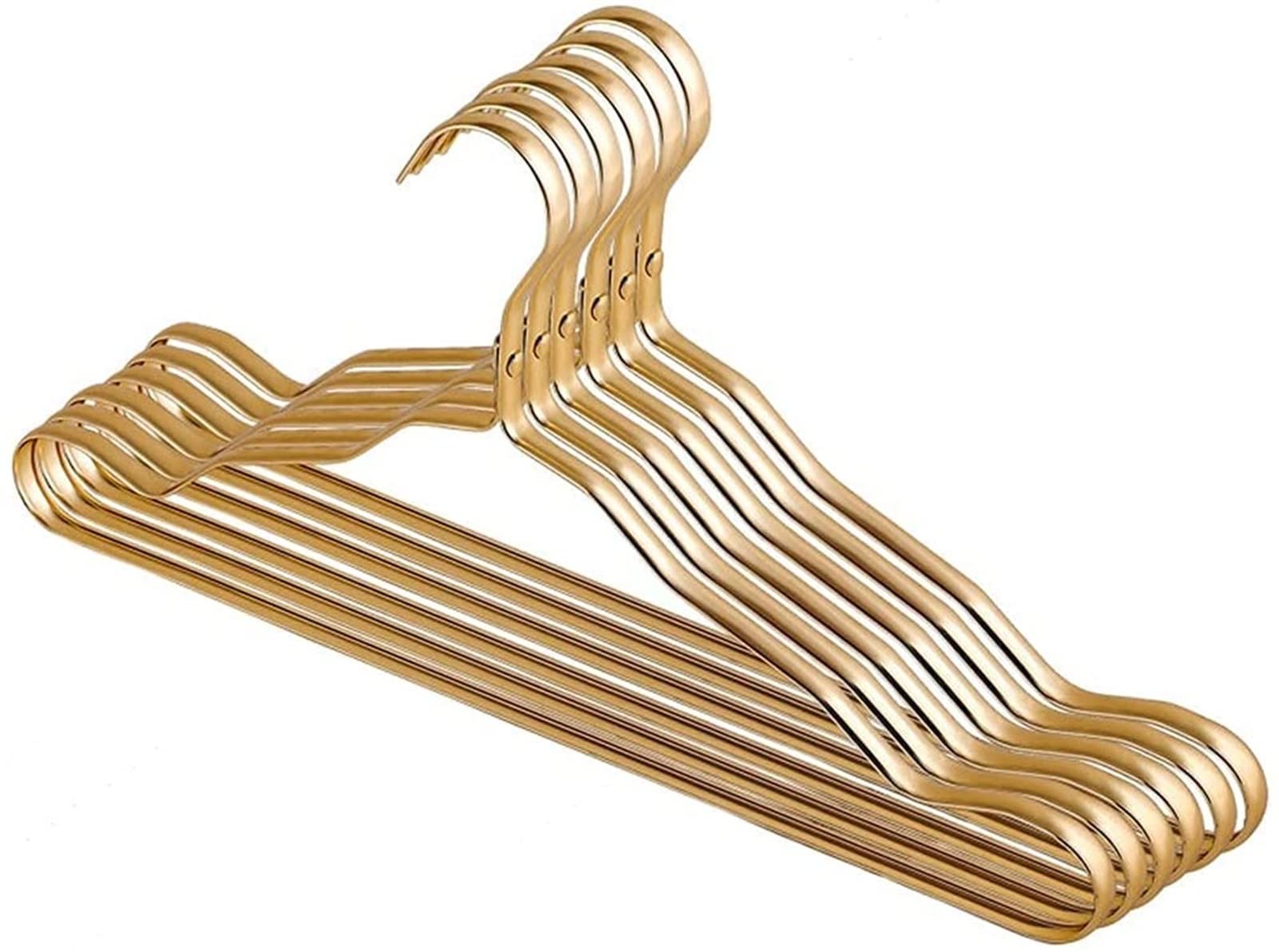 10-Pack Metal Clothes Hangers - Aluminum Alloy Non-Slip Seamless Hangers for Drying & Organizing - Space Saving Wardrobe Solution (Gold) - Perfect for Closet Organization & Laundry Room Storage