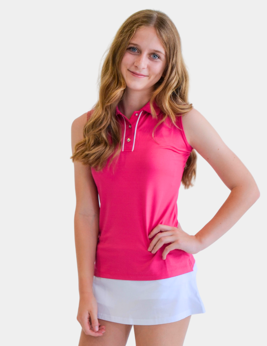Ansley Youth Girls' Sleeveless Polo Shirt - Breathable Cotton Summer Top for School, Sports & Outdoor Activities