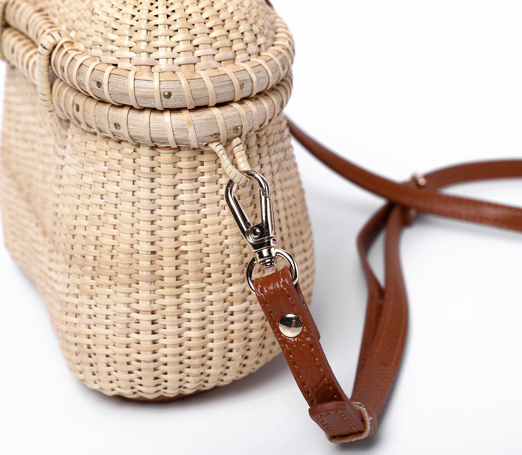 Nantucket Basket Tall Crescent Purse - Handwoven Cane-on-Cane Rattan Shoulder Bag for Women - Perfect for Beach, Summer Outfits & Boho Fashion Accessories
