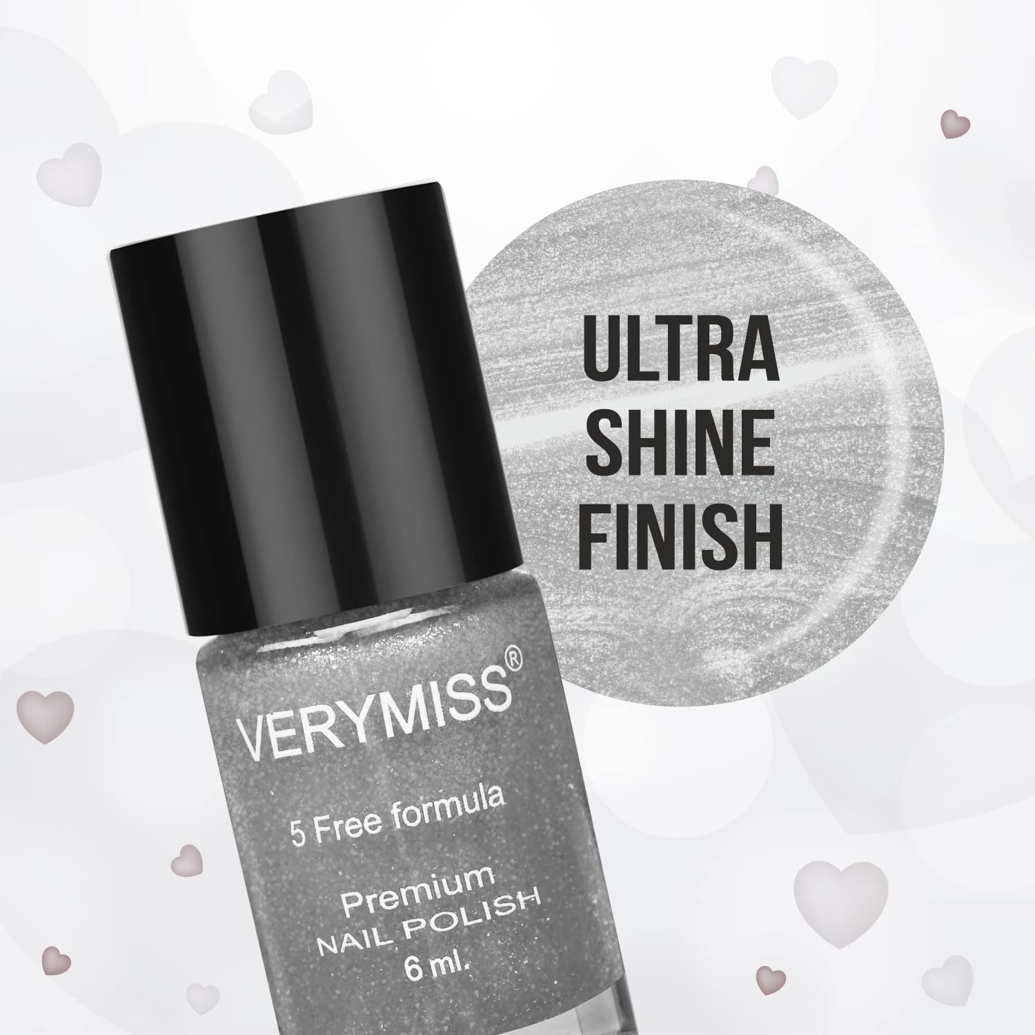 Verymiss Premium Shimmer Nail Polish - 203 Silver Shine | Long-Lasting Metallic Nail Lacquer for Women | Perfect for Parties, Weddings & Special Occasions