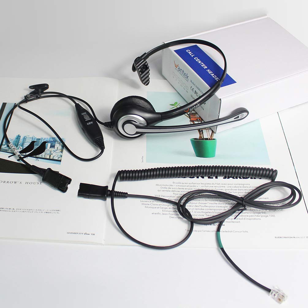 Wantek 600QS2 Mono Corded Telephone Headset with Noise Canceling Mic & Quick Disconnect - Compatible with ShoreTel, Polycom, Zultys, NEC Dterm, Nortel Norstar, Meridian, Siemens ROLM, Packet8 Landline Deskphones - Ideal for Call Centers, Office Communications & Customer Service