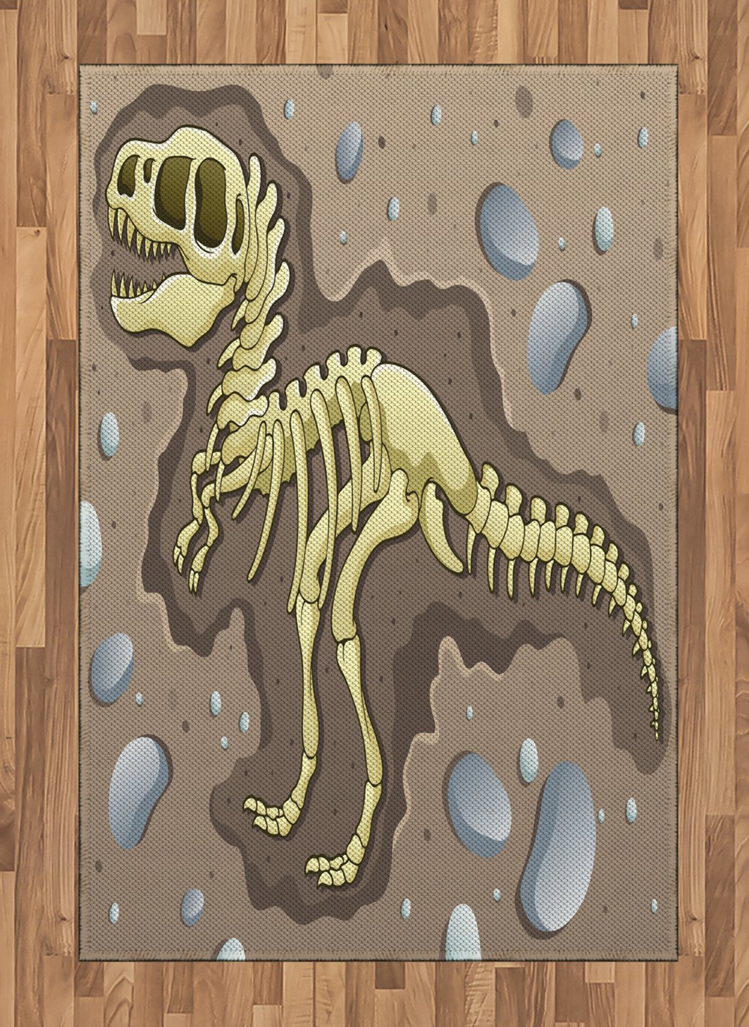 Dinosaur Area Rug - Cartoon Style Dinosaur Skeleton Excavation Design, Soft Flat Woven Accent Rug for Living Room, Bedroom & Dining Room - 4' x 5'7