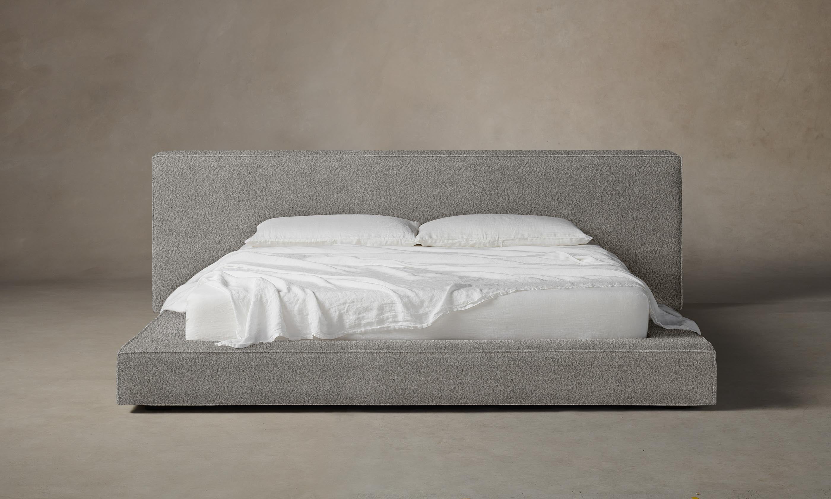Luxury Eldridge Bed with Italian Bouclé Fabric & Fossil Finish - Perfect for Modern Bedroom, Guest Room or Master Suite Decor