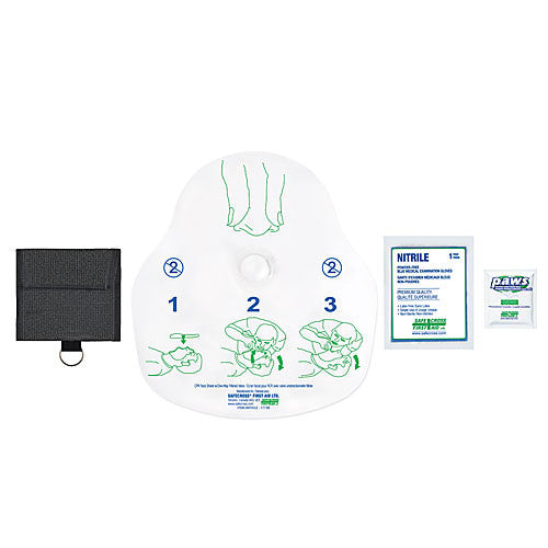 CPR Face Shield with One-Way Filtered Valve, Gloves & Wipe in Nylon Pouch with Belt Loop - Emergency First Aid Kit for CPR Training, First Responders & Outdoor Safety