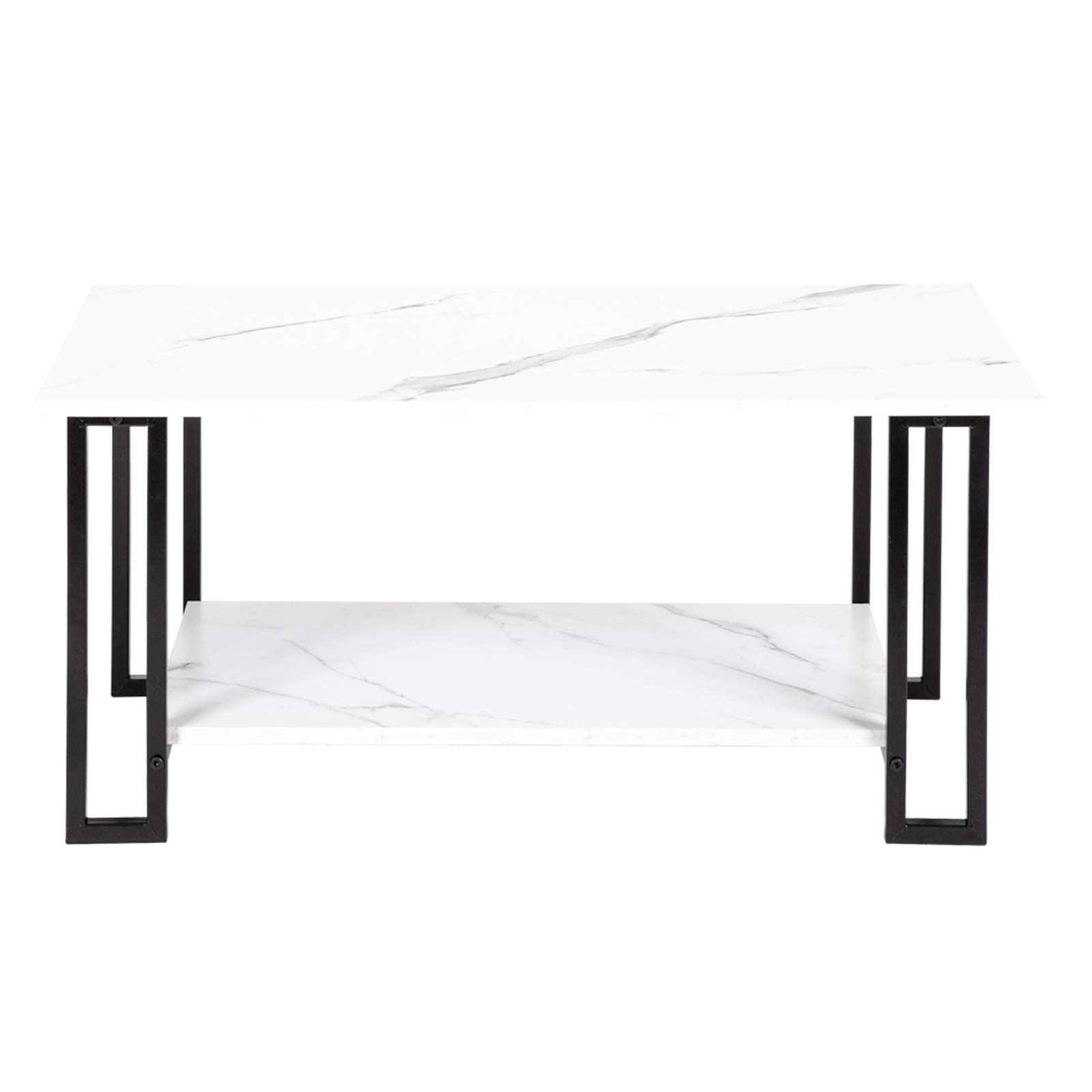 Modern White Wood Coffee Table with Metal Frame & Shelf - Accent Living Room, Sofa Center or Side Table for Dining Room, Tea Time & Home Decor
