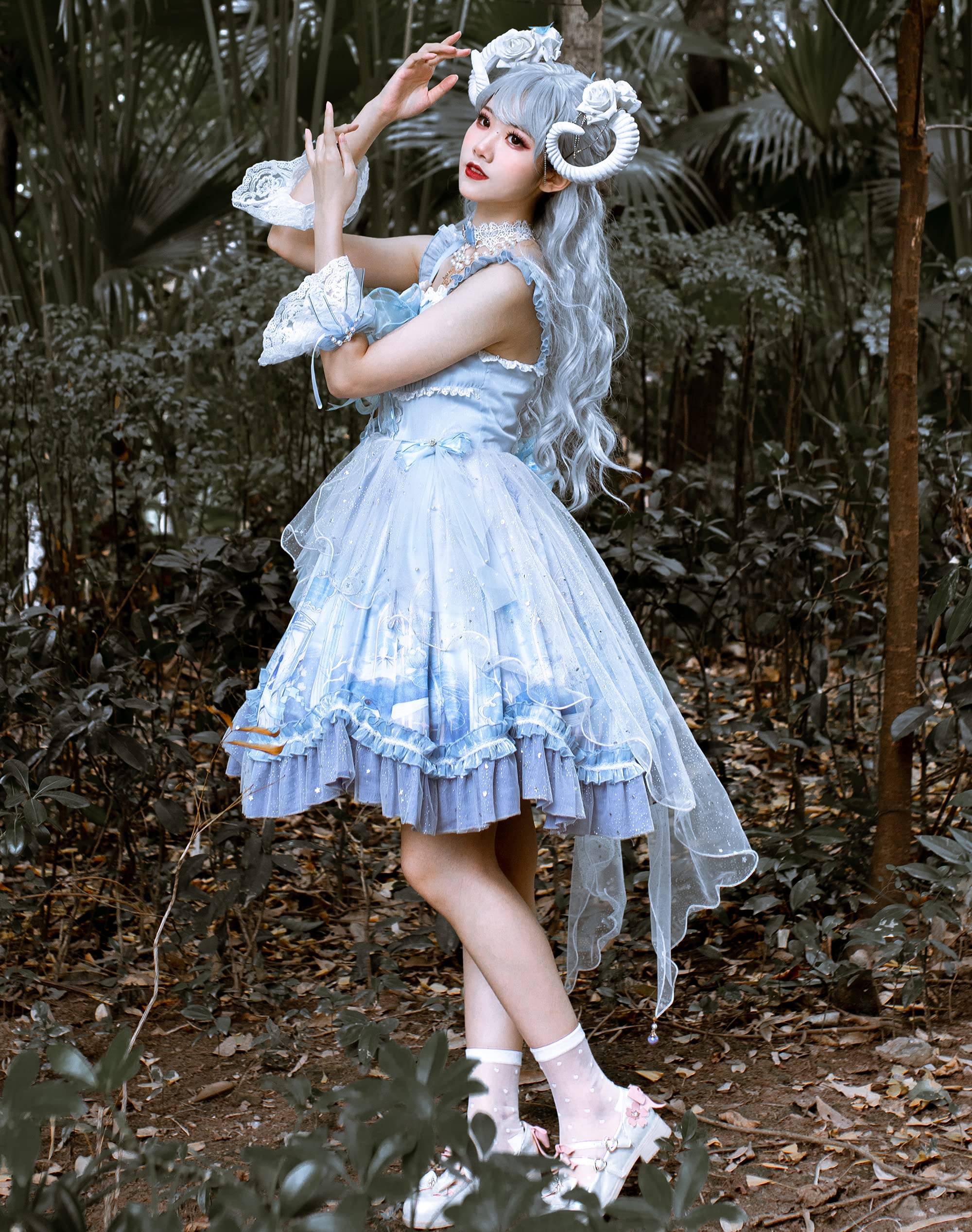 Sweet Lolita Dress for Women - Plus Size Kawaii Gothic Jumper Skirt in Blue | Perfect for Cosplay, Anime Conventions & Gothic Fashion