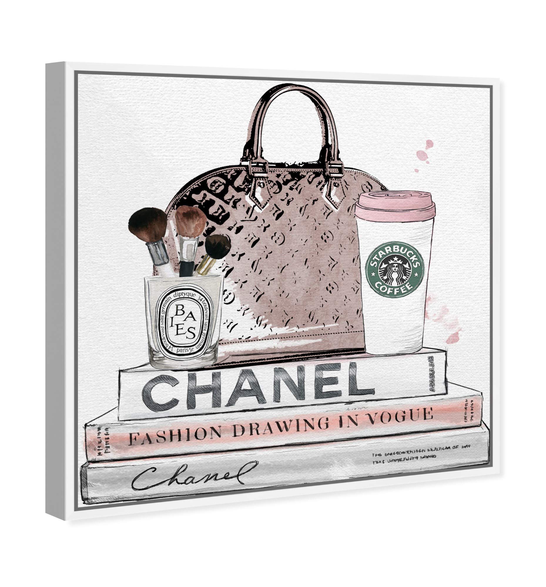 Oliver Gal Fashion & Glam Framed Wall Art Canvas Print - 'Blush & Makeup Brush' Handbag Design | Perfect for Bedroom, Living Room & Salon Decor