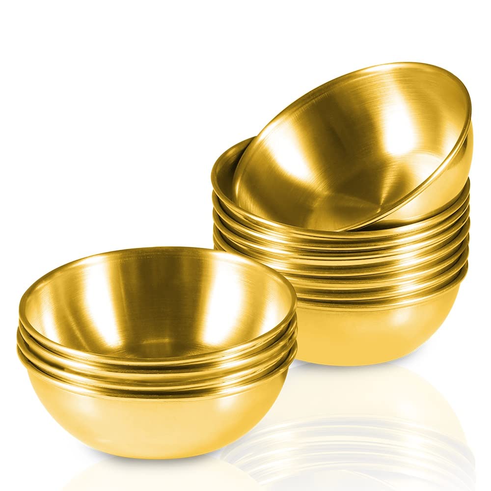 12 Pack 3.5 Inch Stainless Steel Mini Sauce Dishes - Small Round Individual Dipping Bowls for Sushi, Appetizers, Seasoning & Condiments | Perfect for Restaurants, Parties & Home Dining (Golden)