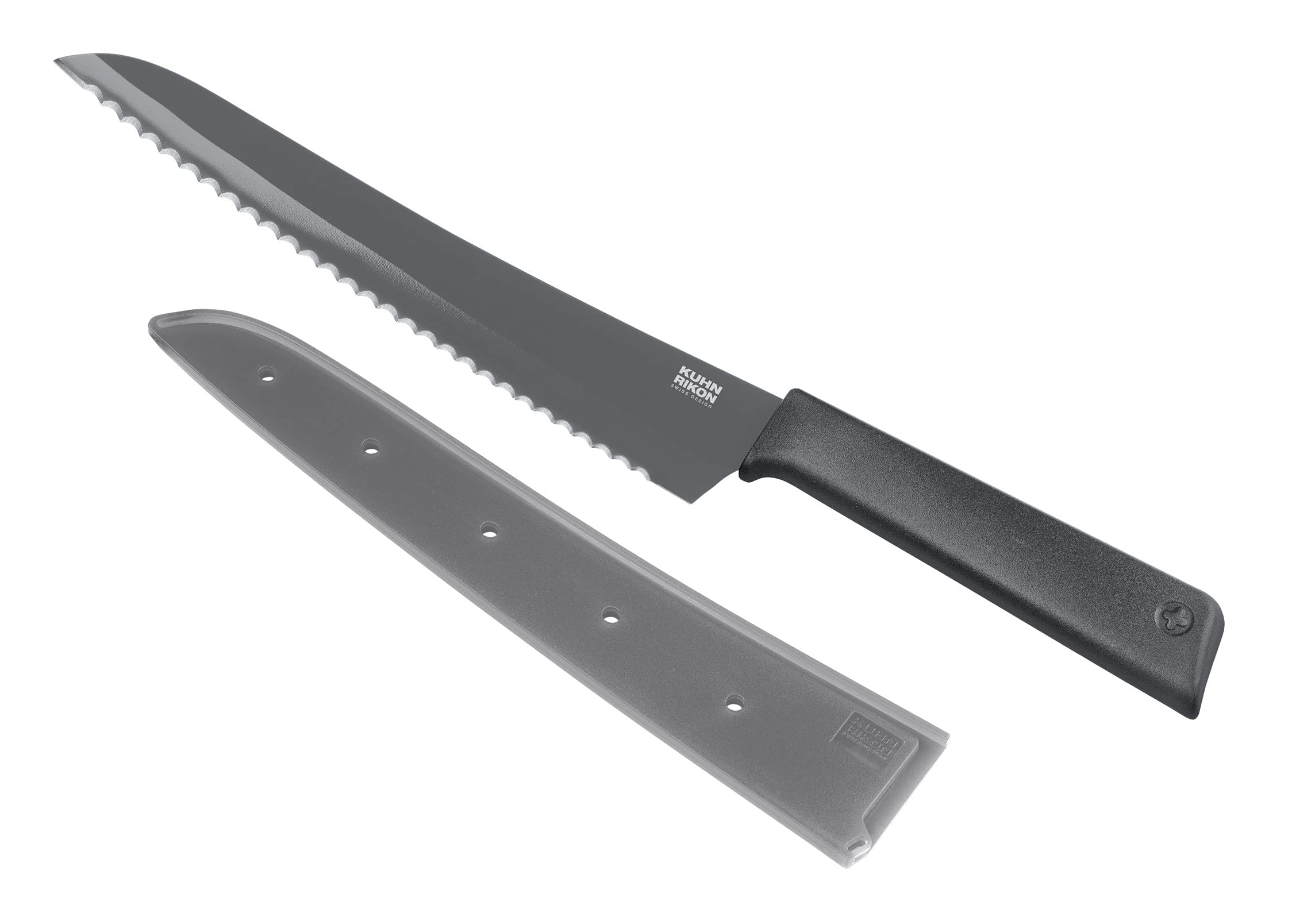 KUHN RIKON Colori+ 12.8 Inch Non-Stick Bread Knife with Safety Sheath - Grey Kitchen Knife for Slicing Bread, Cakes & Pastries | Perfect for Home Baking & Professional Bakeries