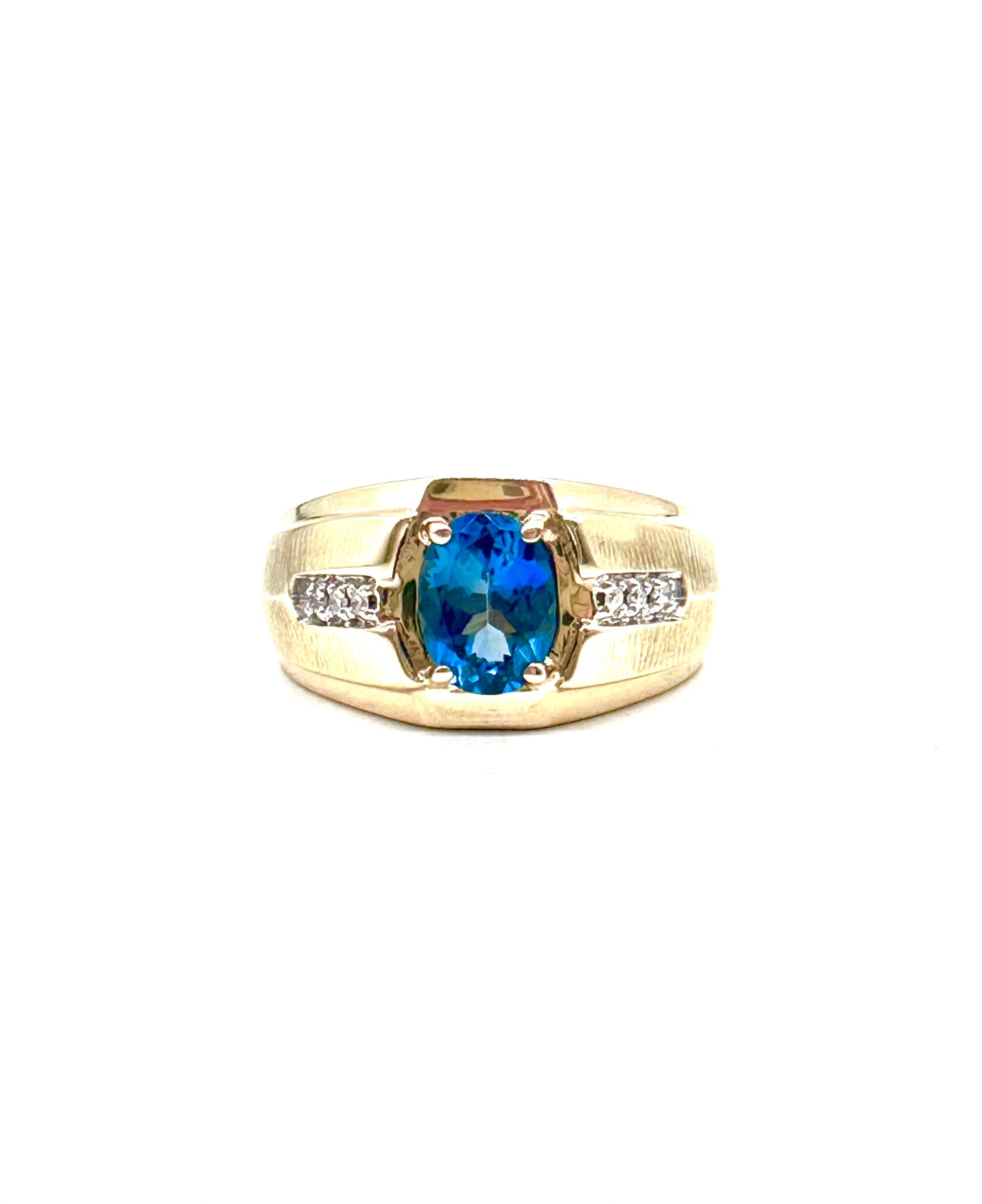 14K Gold Men's Blue Topaz and Diamond Ring – Elegant Wedding Band, Anniversary Gift for Him, Perfect for Engagements & Special Occasions