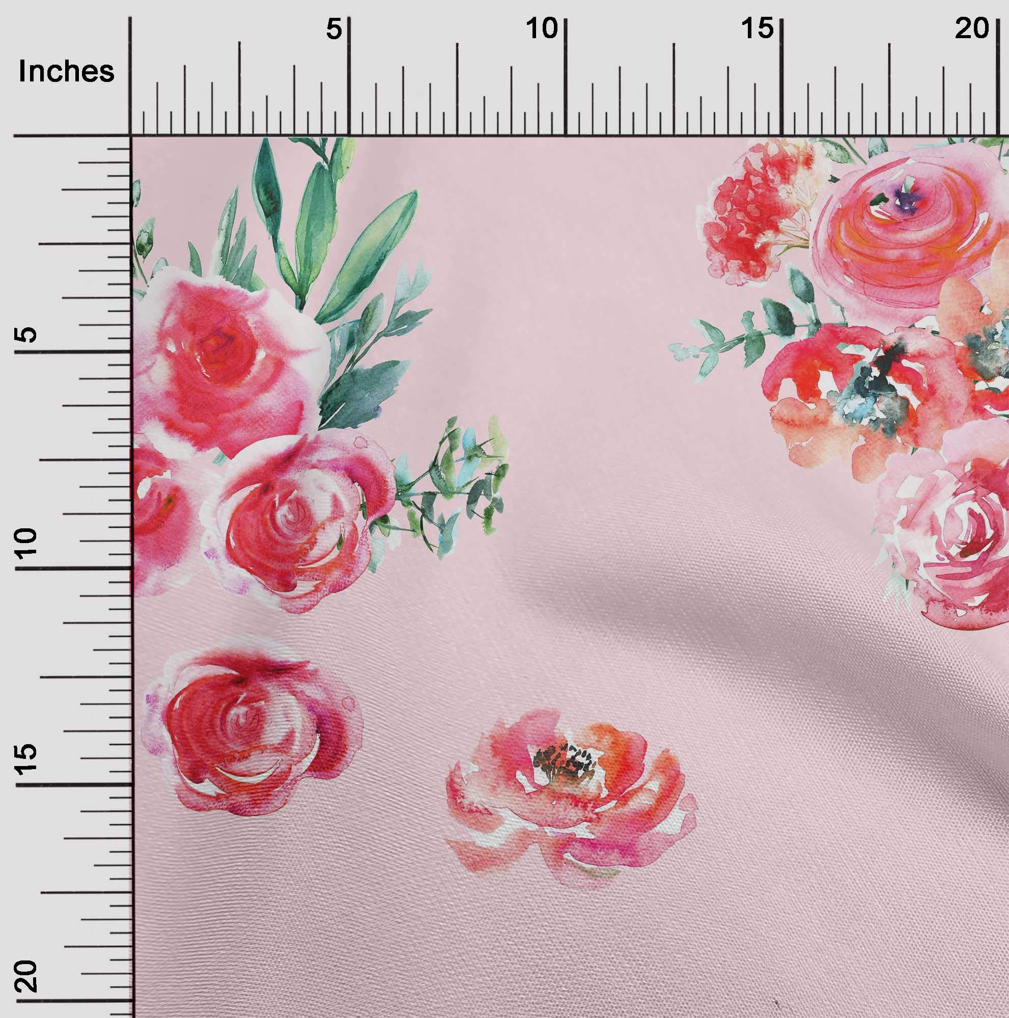 oneOone Georgette Viscose Fabric - 42 Inch Wide Leaves & Peach Floral Watercolor Prints by Yard | Perfect for Dresses, Scarves & Home Decor