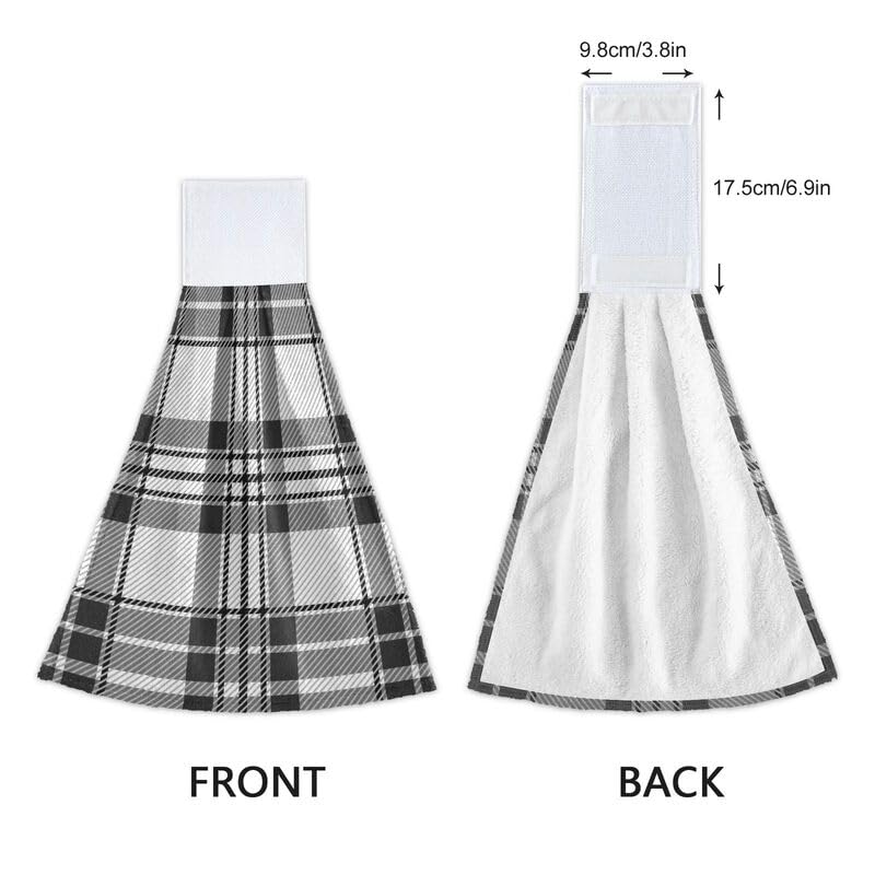 Modern Plaid Checkered Kitchen Towels Set of 2 - Absorbent Dish Cloths with Hanging Loops for Oven, Stove & Bathroom - Christmas Holiday Home Decor Hand Towels & Washcloths for Kitchen, Dining & Gifting