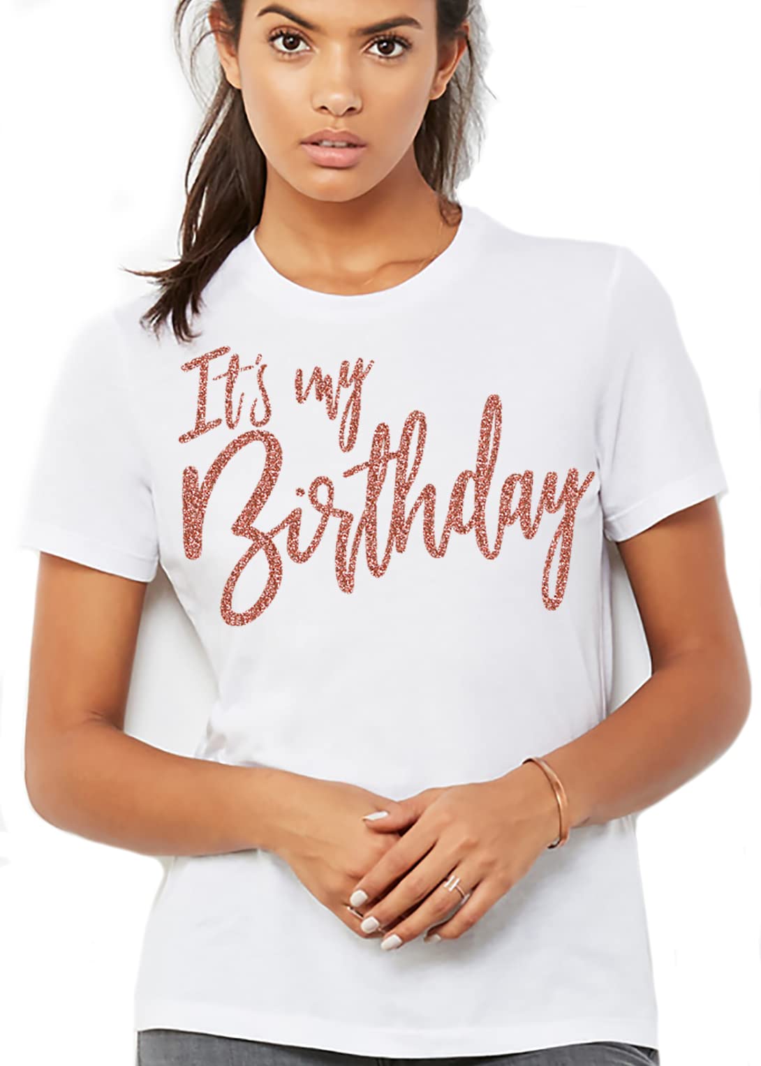 Women's Birthday Squad T-Shirt - Glam Rose Gold Party Tee - Small Black Crewneck Top for Bachelorette, Girls Night Out & Celebrations