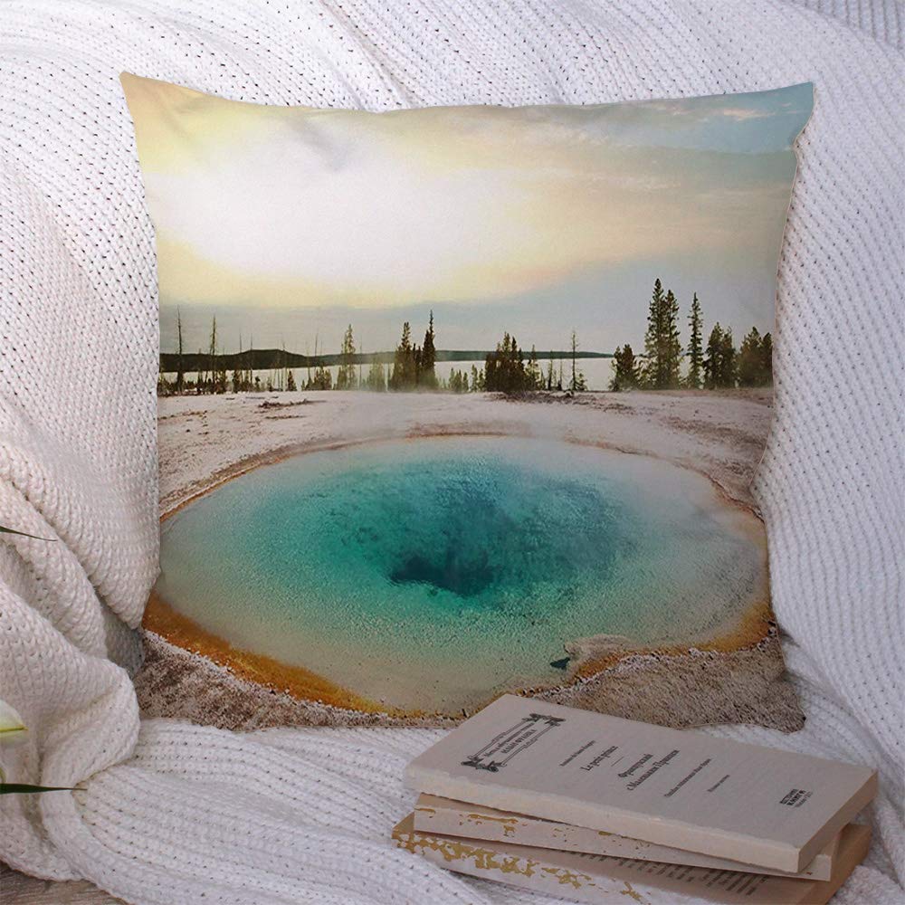 Yellowstone National Park Scenic Landscape Throw Pillow Covers - 16x16 Inch Polyester Decorative Cushion Covers for Sofa, Couch & Office Decor - Perfect for Living Room, Bedroom & Outdoor Spaces