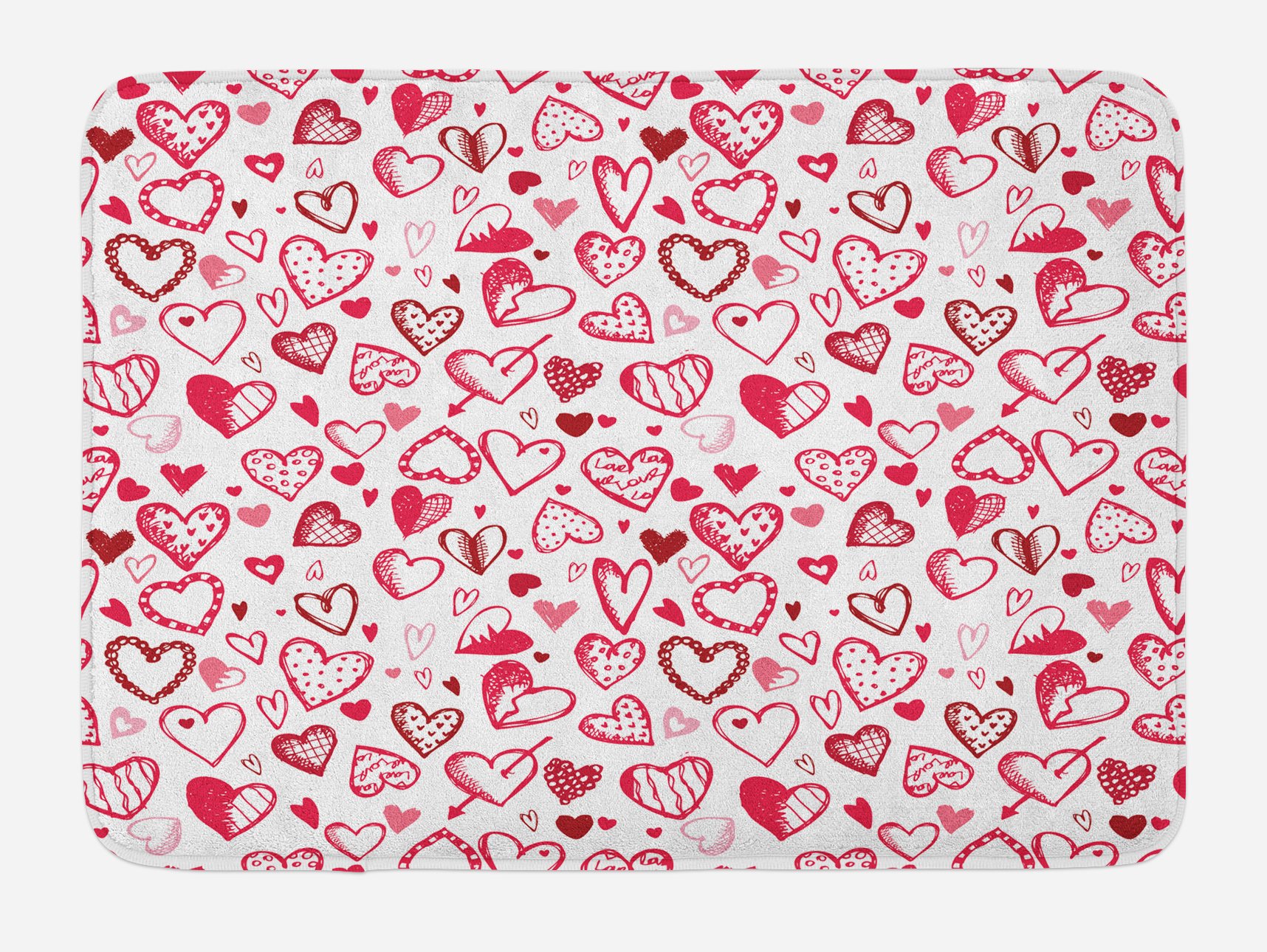 Ambesonne Plush Valentine Heart Bath Mat - Non-Slip Rubber Backing, 30x20 Inches, Magenta Ruby White - Perfect for Engagement, Honeymoon & Romantic Bathroom Decor