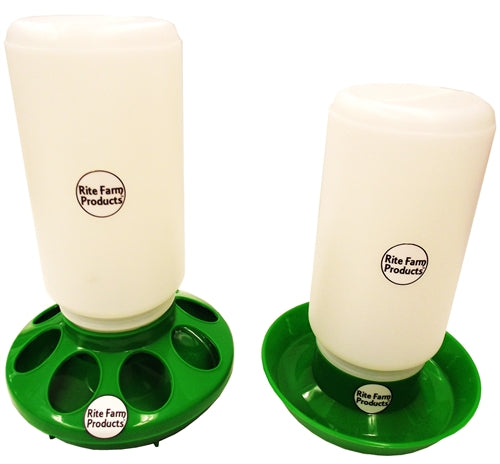 Rite Farm Green Chick Feeder & Waterer with Jars - Durable Poultry Feeding System for Baby Chicks & Ducklings - Perfect for Backyard Coops & Small Farms