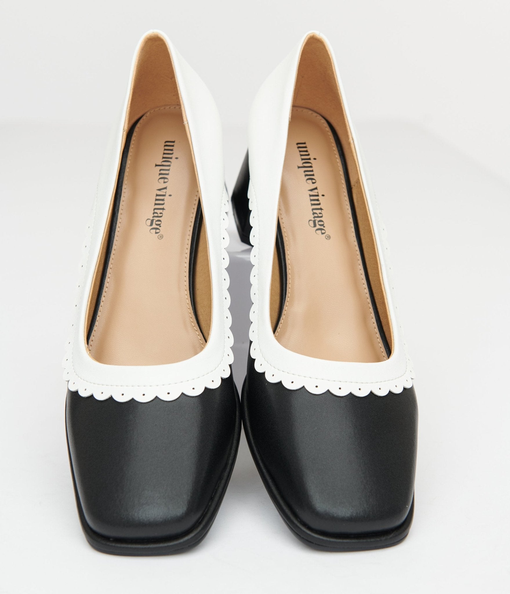 Vintage 1950s Black & White Square Toe Pumps - Retro Women's Dress Shoes for Parties, Weddings & Special Occasions