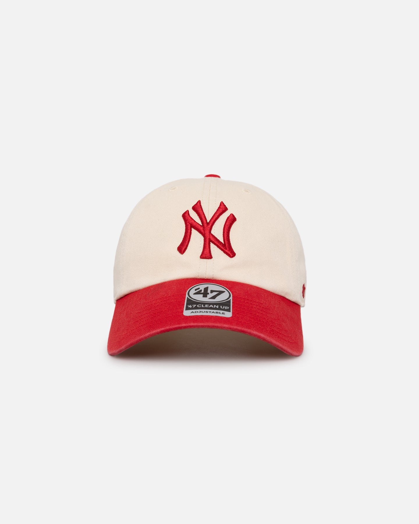 47 Brand New York Yankees Two-Tone Clean Up Strapback Hat - Natural/Red - Perfect for Baseball Games, Streetwear & Casual Outfits