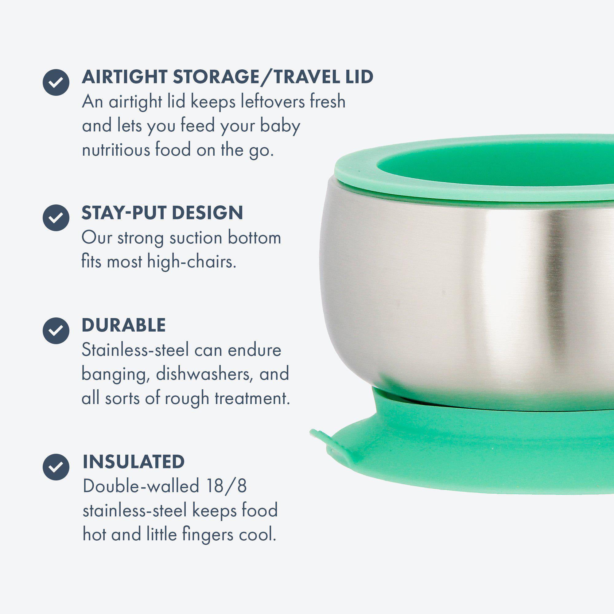 Avanchy Stainless Steel Baby Bowl with Spoon Set - BPA Free, Leak Proof Lid - Perfect for Toddler Meals, Travel & On-the-Go Feeding (Grey)