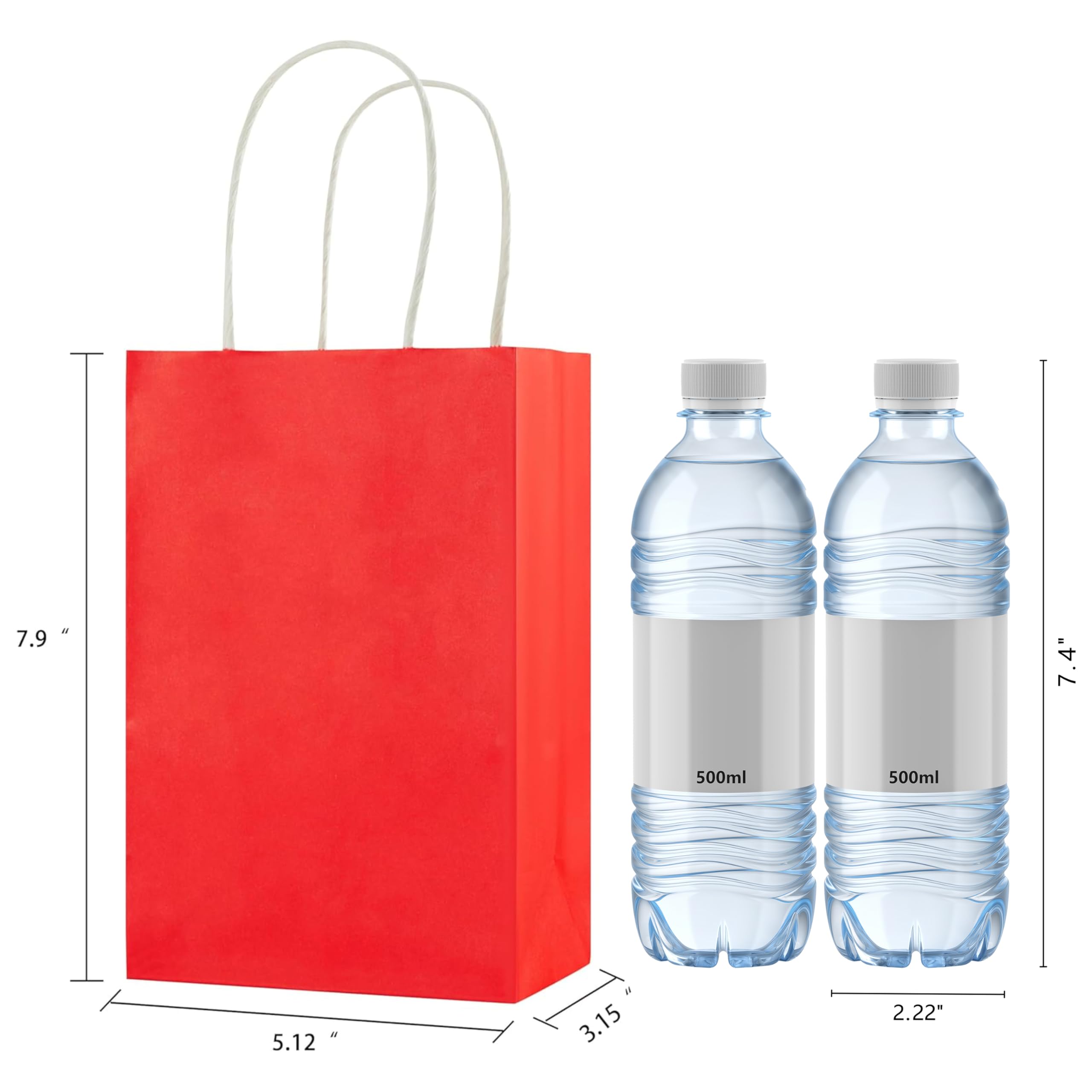 24 Pack 8 Inch Red Party Favor Bags with Handles - Small Gift Bags for Birthday, Valentine's Day, Baby Shower & Wedding Favors - Bulk Goodie Bags for Candy, Toys & Treats (Red)