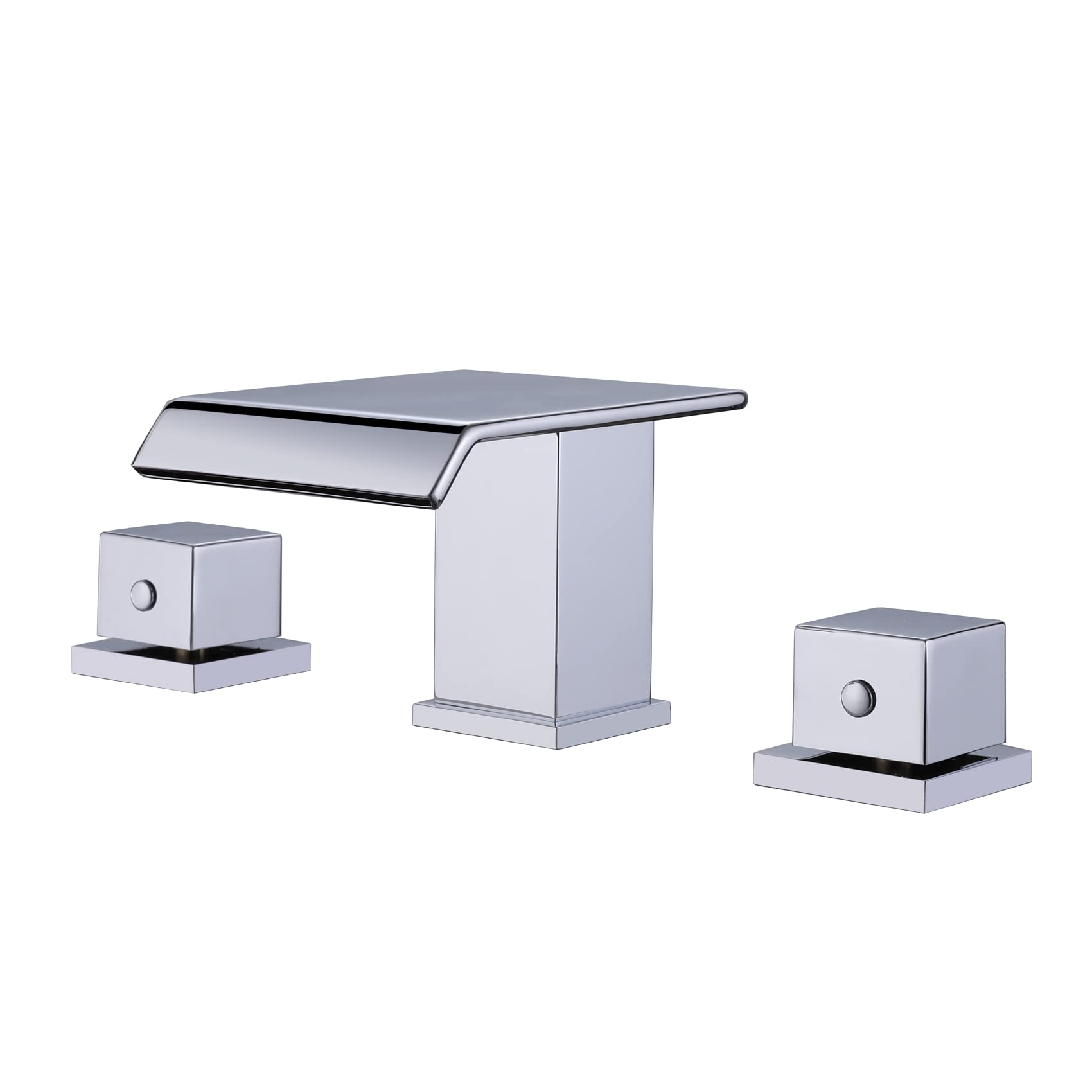 TapLong Solid Brass Modern Waterfall Bathroom Faucet - 3 Hole Deck Mount with 2 Square Handles, Chrome Finish for Bathroom Sink - Perfect for Contemporary Vanities and Spa-Inspired Bathrooms