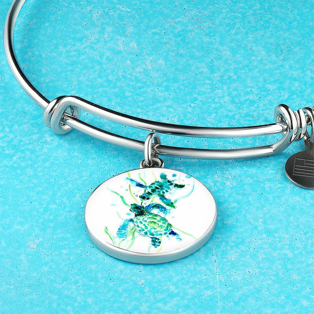 Little Sea Turtles Bangle Bracelet - Adjustable Ocean Animal Jewelry for Women & Girls - Perfect for Beach Vacations, Summer Outfits & Marine Life Lovers