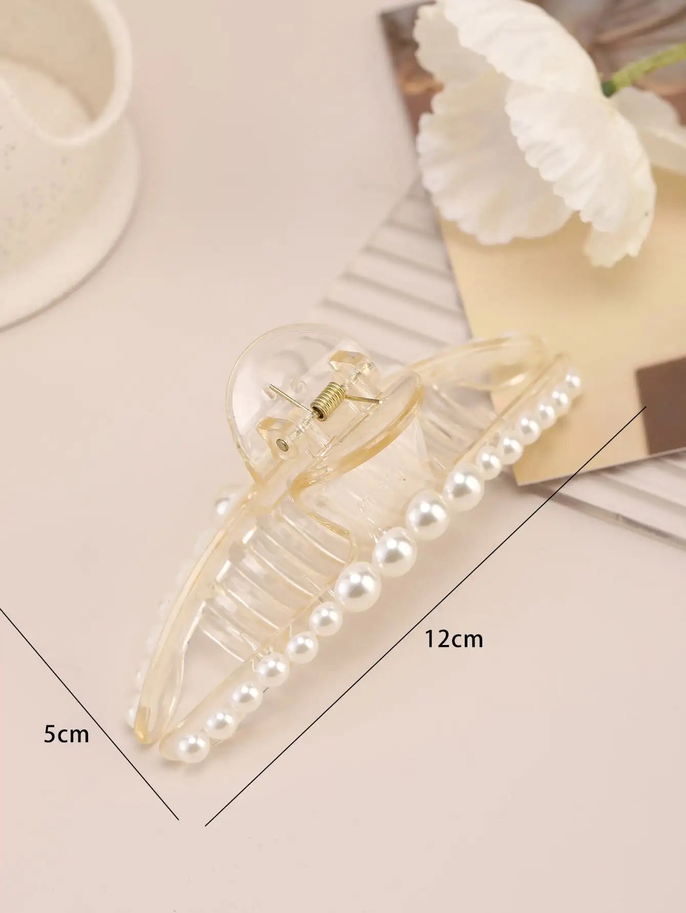 Large Pearl Hair Clip for Women - Korean Style Shark Clip Metal Hair Claw - Elegant Hair Accessories for Updos, Ponytails & Special Occasions