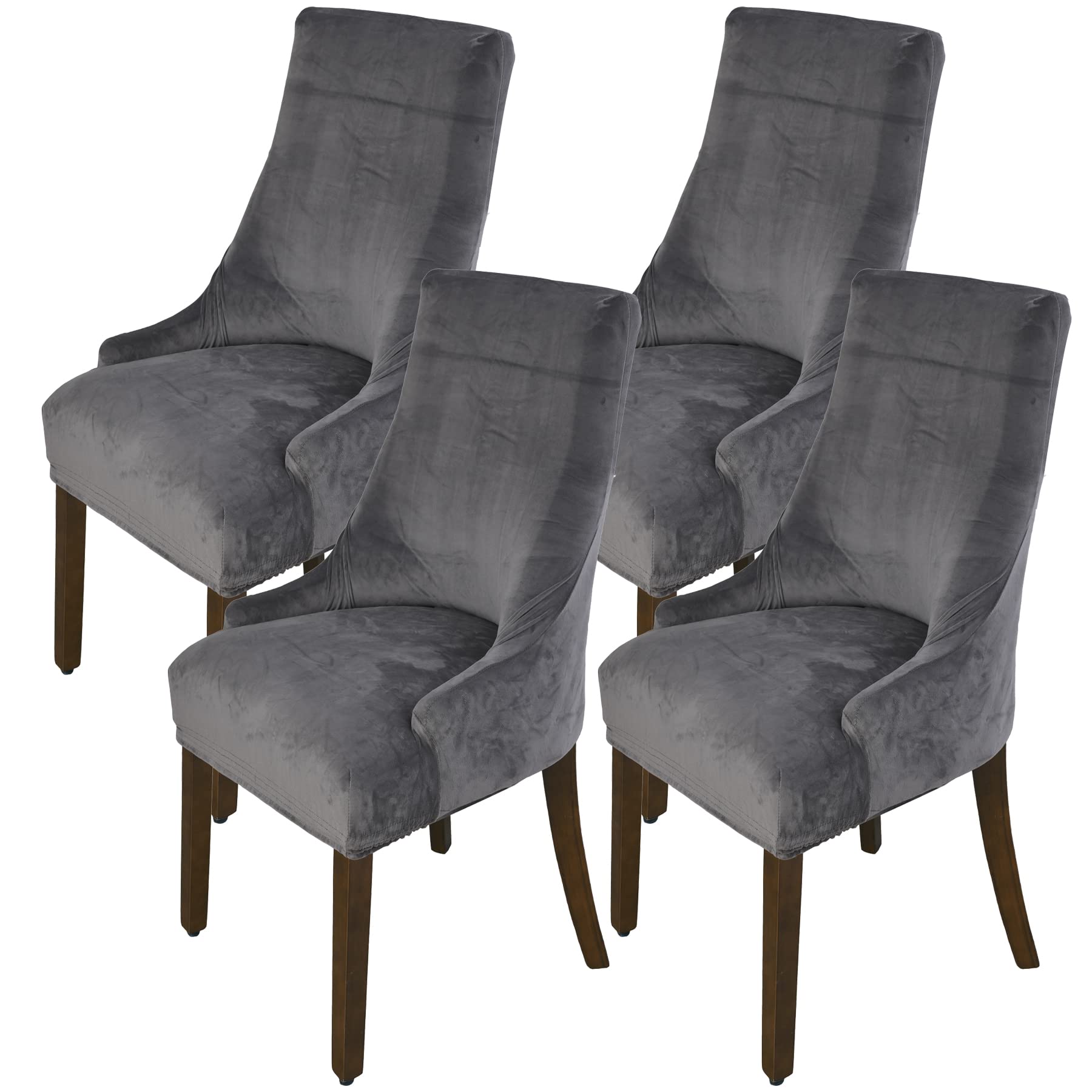 BOGUANG Velvet Tufted Wingback Chair Slipcovers - Stretch Fit Dining Chair Covers Set of 4, Washable Soft Spandex Armchair Covers for Living Room, Bedroom, Office - Dark Grey